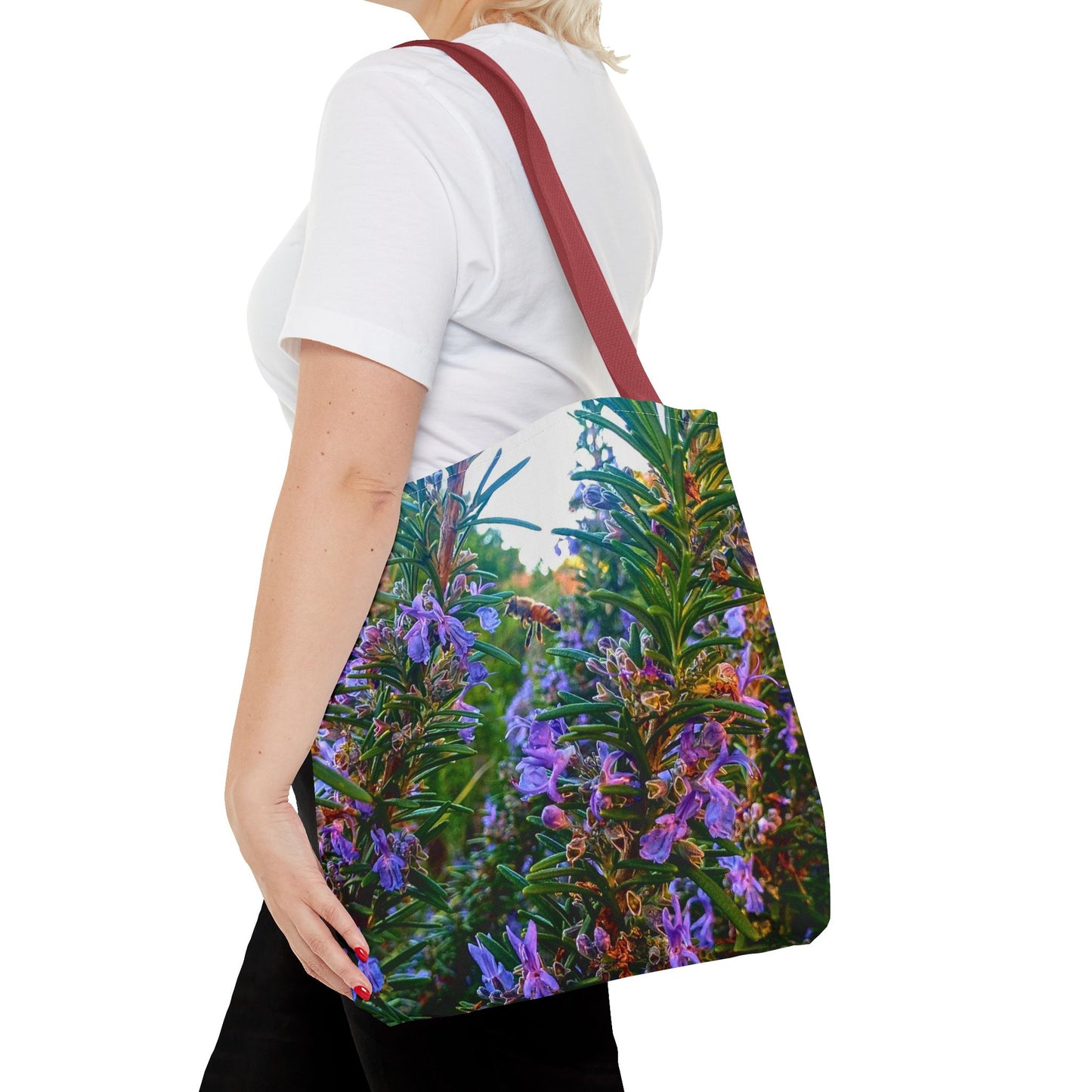 Garden Themed Bee Tote Bag Gardening Tote Gardening Bee Gift Idea Rosemary Gift For Gardener Rosemary and Bee Bag Rosemary Bee Pollinating