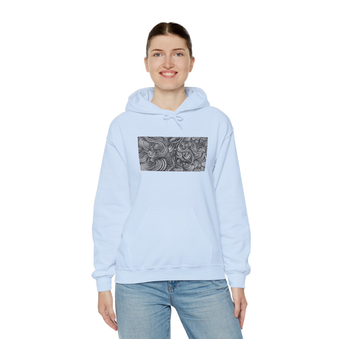 Unisex Heavy Blend™ Original Minimalist Line Art Midsize Print Hooded Sweatshirt - Liquid