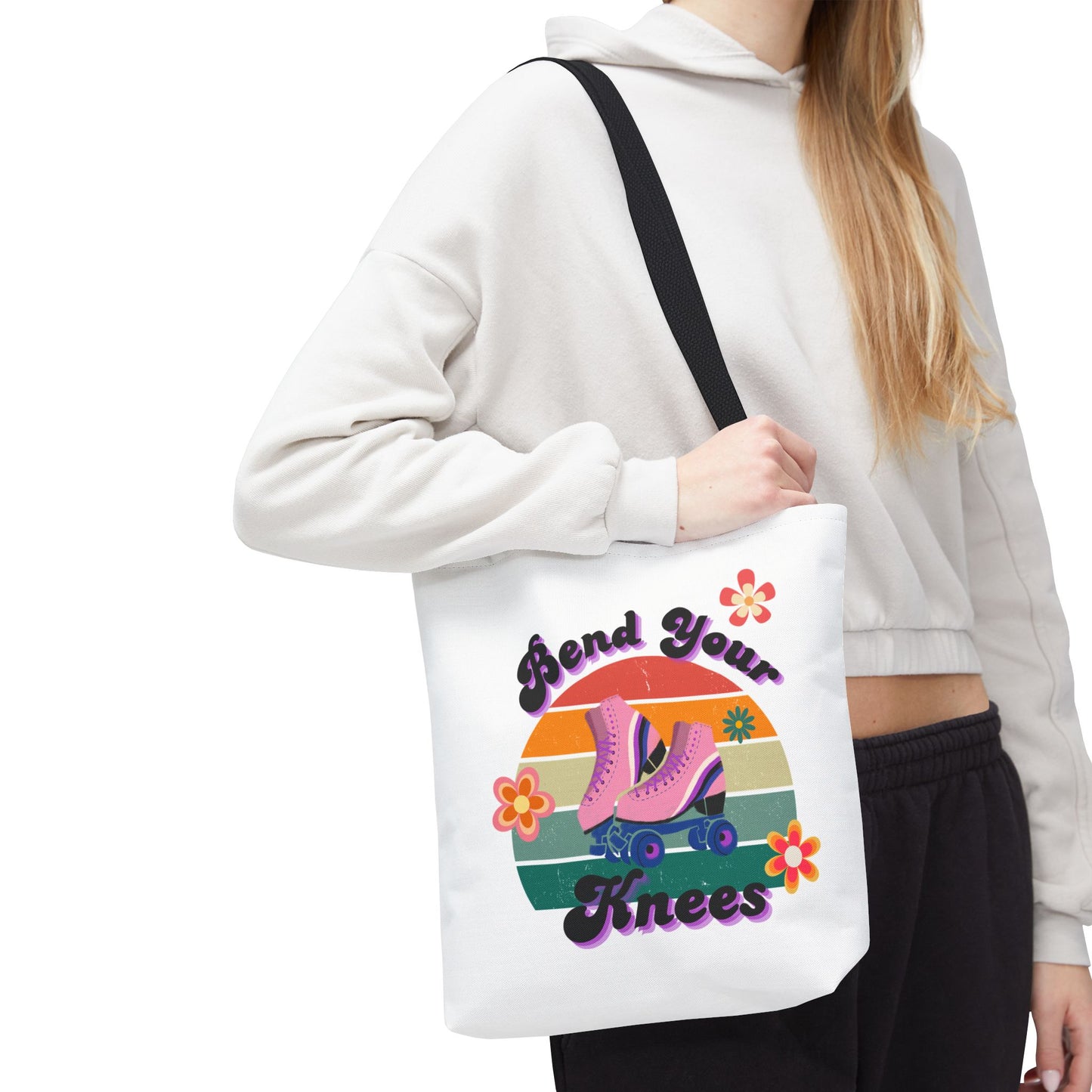 Unisex Retro Vibes Bend Your Knees Skate Day Tote Bag - White