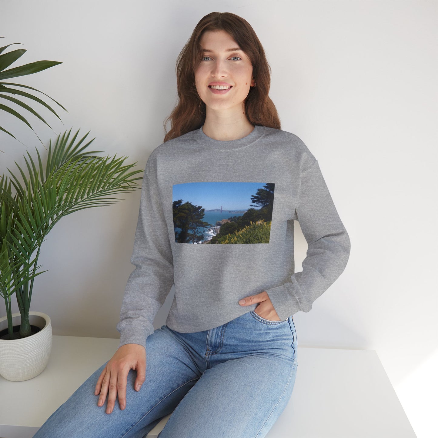 Unisex Travel Sweater, Scenic Lookout, El Camino Del Mar, San Francisco, California, Golden Gate Bridge, Vista, Ocean Views, Beautiful Blue