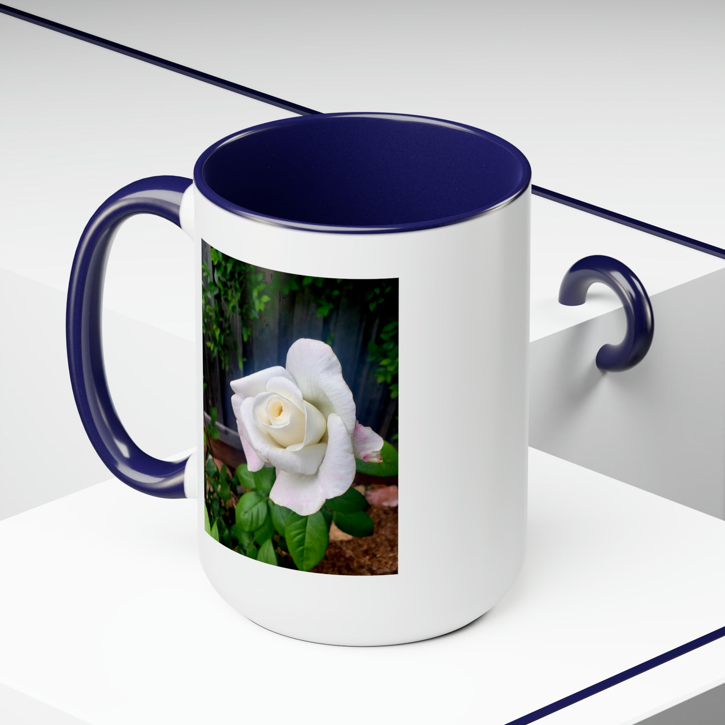 15oz Garden Themed White Sugar Moon Hybrid Tea Rose Coffee Mug