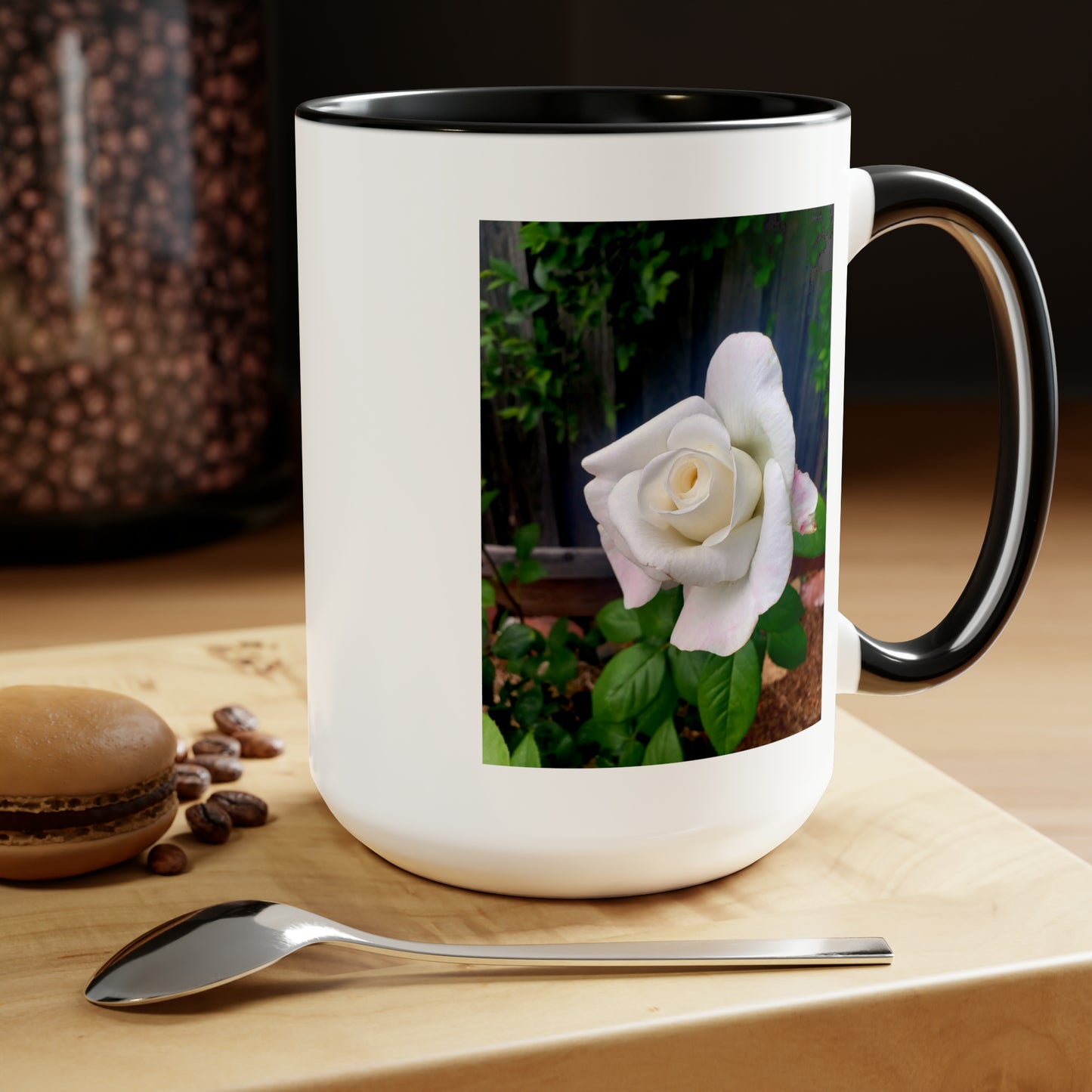 15oz Garden Themed White Sugar Moon Hybrid Tea Rose Coffee Mug