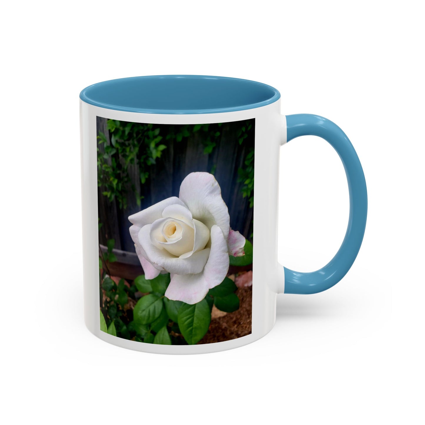 11oz. Garden Themed White Sugar Moon Hybrid Tea Roses Coffee Mug