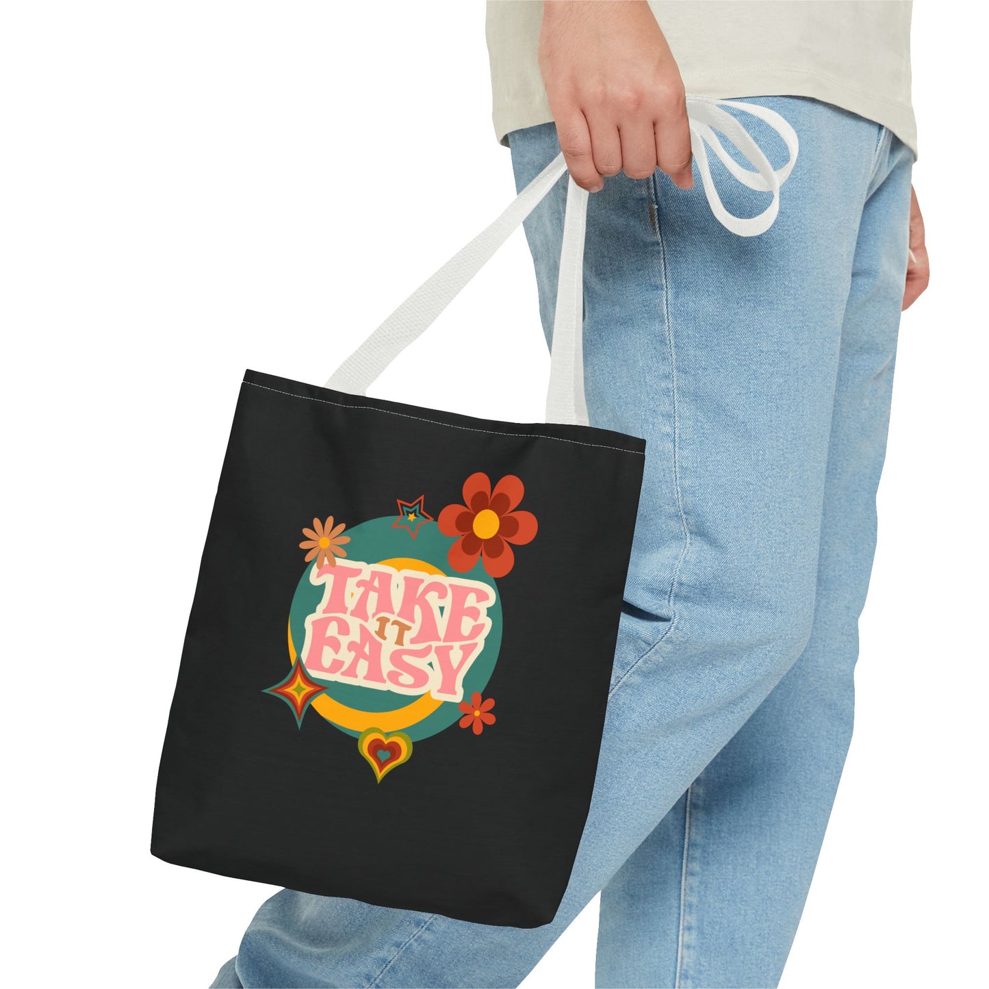 Unisex Retro Vibes Back To School Take It Easy Tote Bag Reusable Grocery Bag Everyday Carry Tote Bag For Errands Travel Shopping Bag