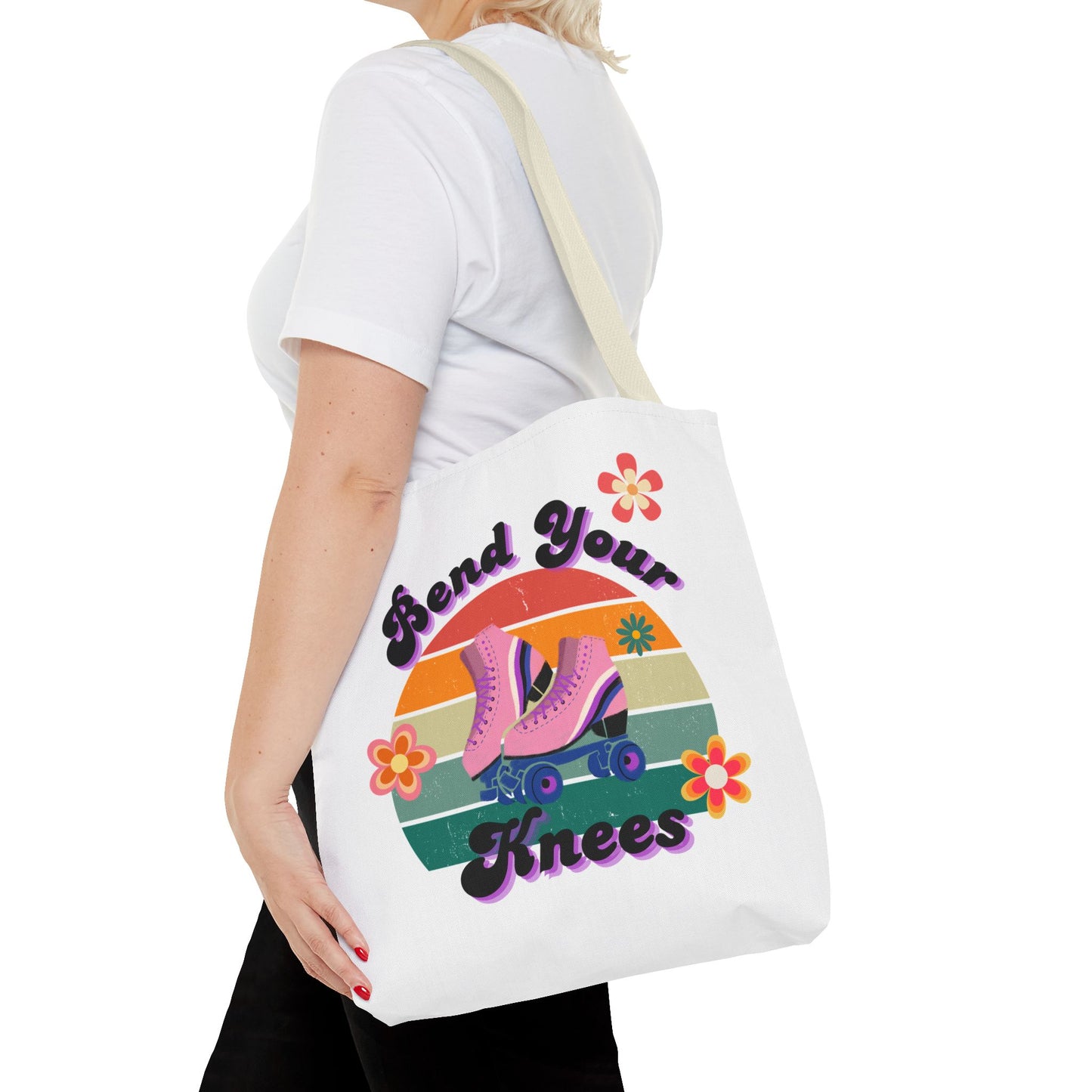 Unisex Retro Vibes Bend Your Knees Skate Day Tote Bag - White