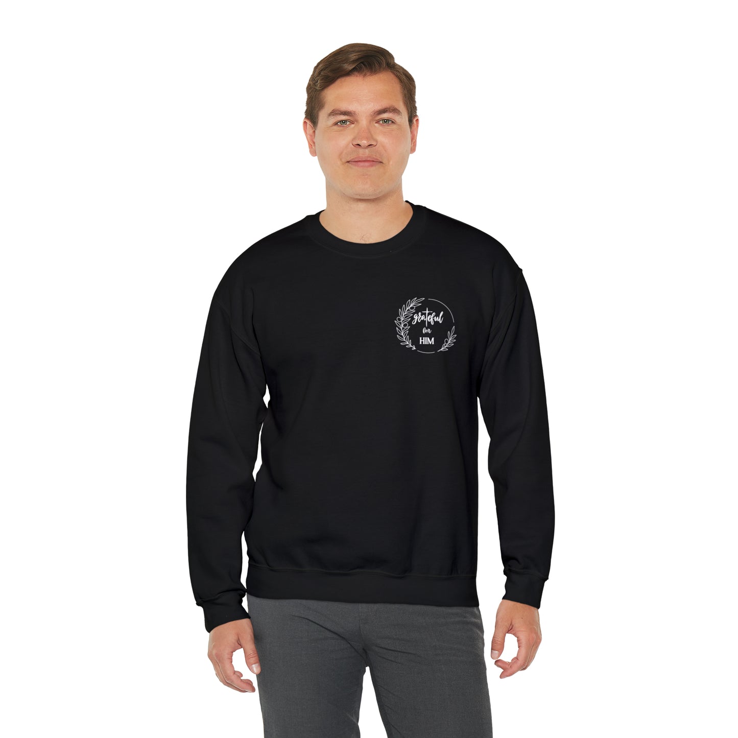 Unisex GraTeful for HIM Sweatshirt with Breast Pocket and Back Design