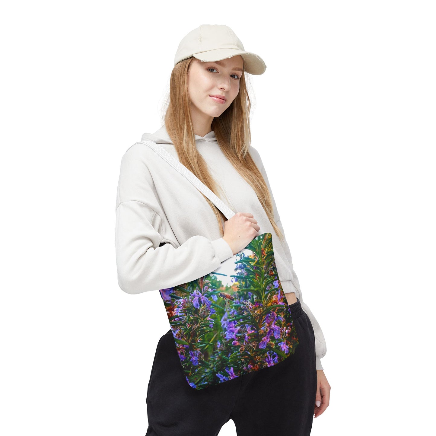 Garden Themed Bee and Rosemary Tote Bag