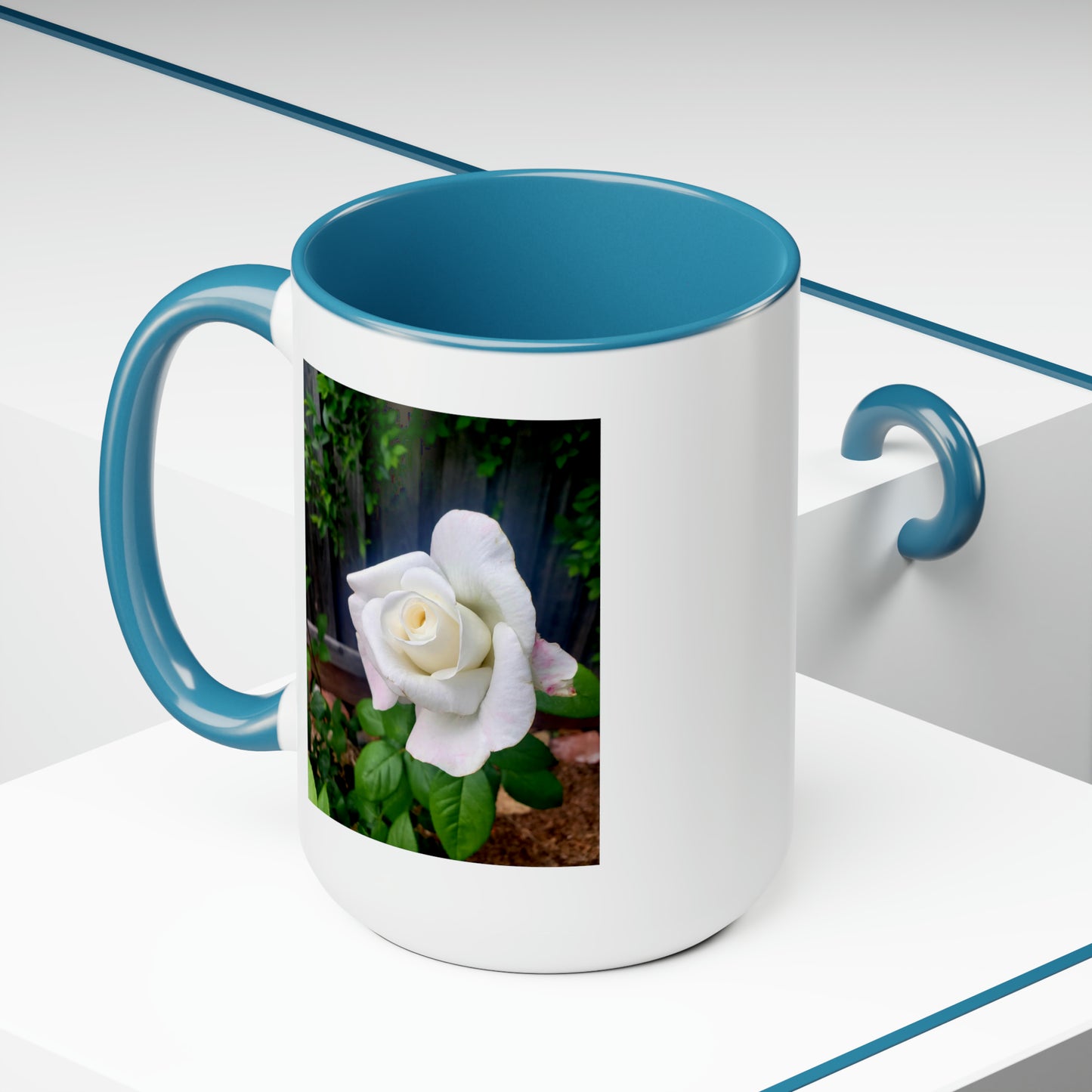 15oz Garden Themed White Sugar Moon Hybrid Tea Rose Coffee Mug