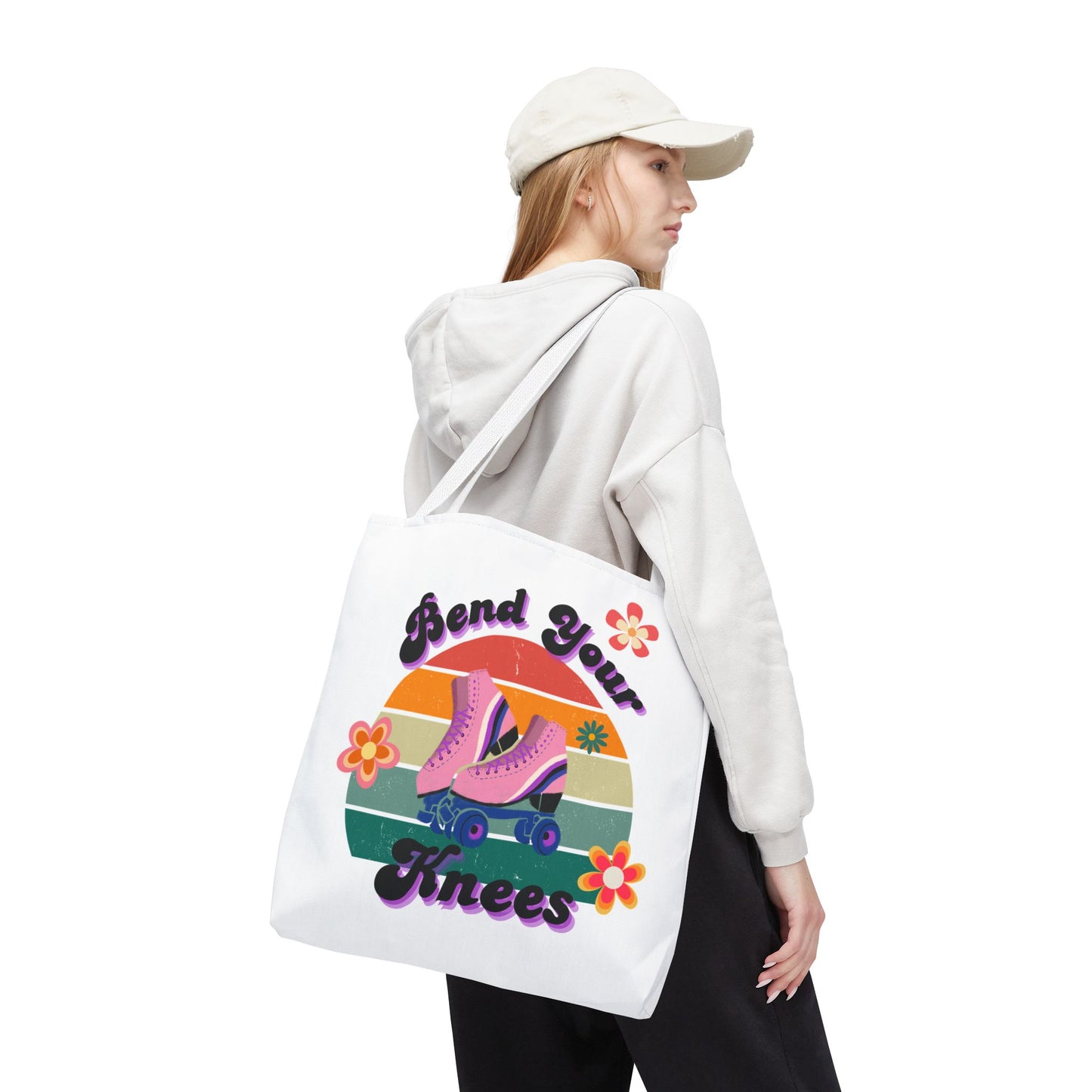 Unisex Retro Vibes Bend Your Knees Skate Day Tote Bag - White