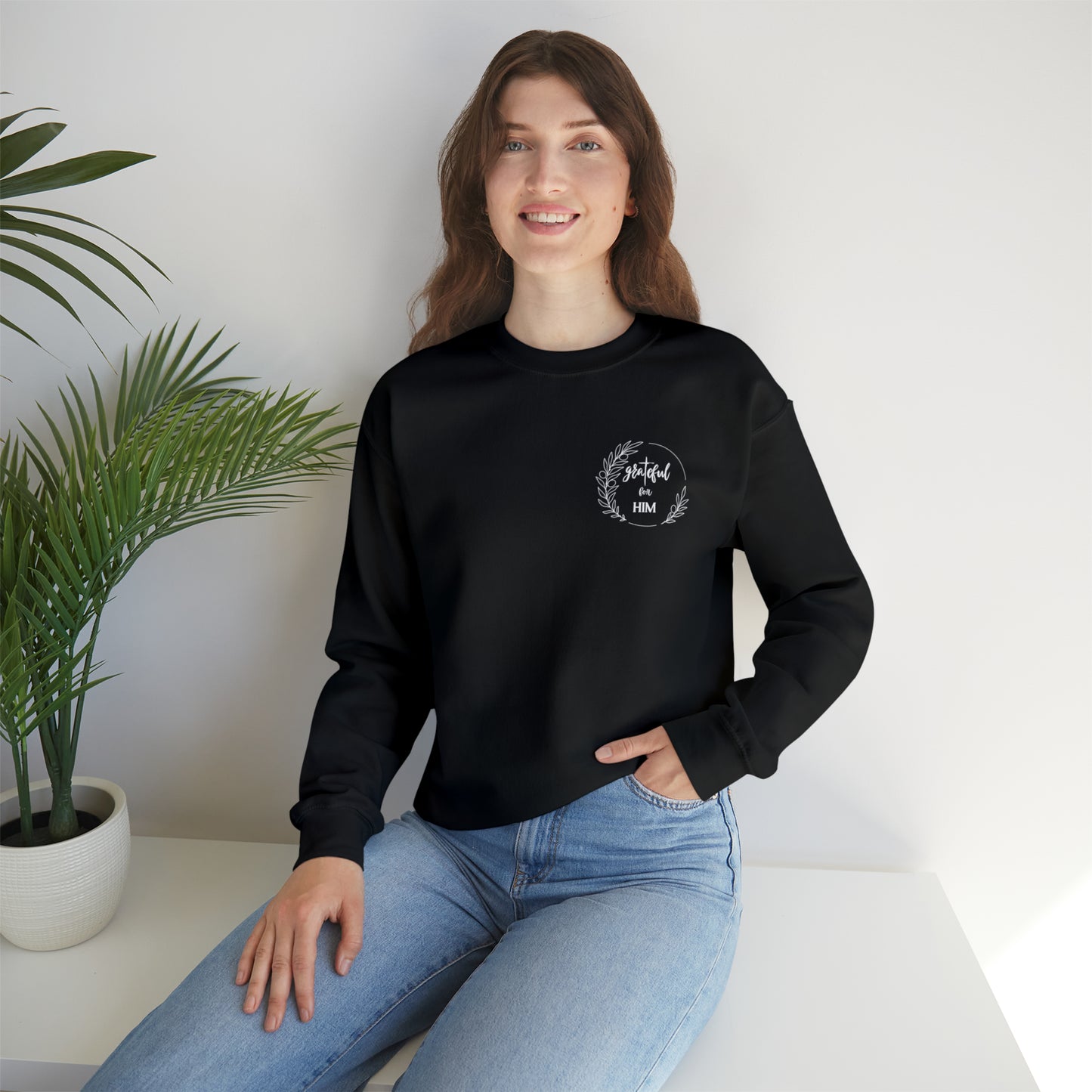 Unisex GraTeful for HIM Sweatshirt with Breast Pocket and Back Design