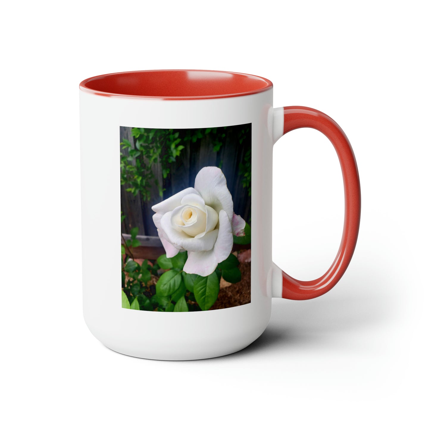 15oz Garden Themed White Sugar Moon Hybrid Tea Rose Coffee Mug