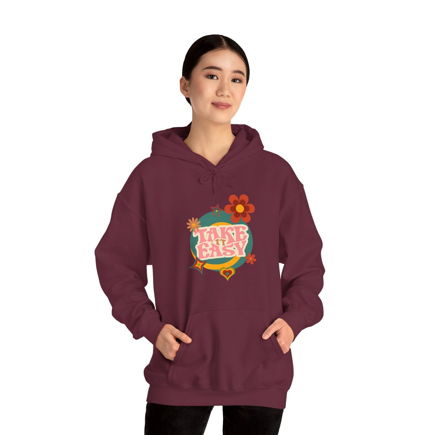 Unisex Heavy Blend™ Retro Vibes Take It Easy Hooded Sweatshirt