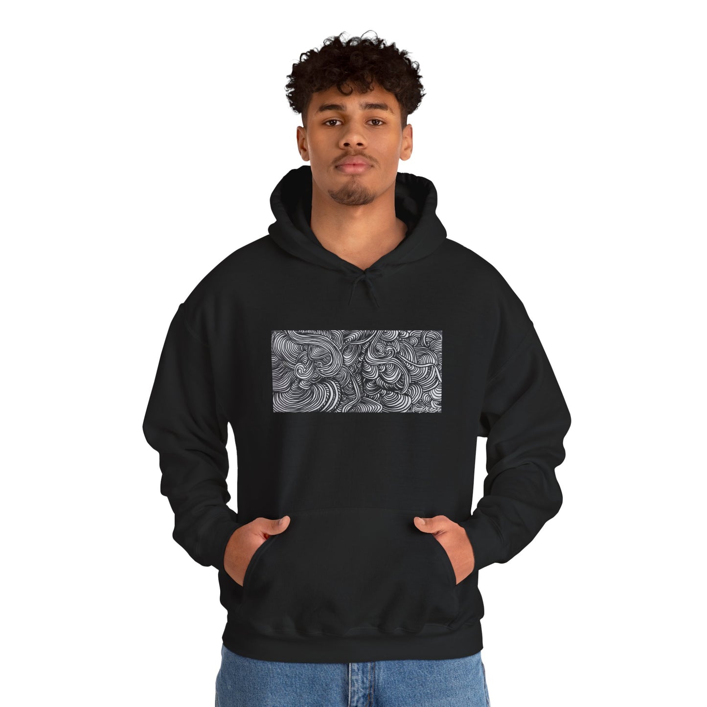 Unisex Heavy Blend™ Original Minimalist Line Art Midsize Print Hooded Sweatshirt - Liquid