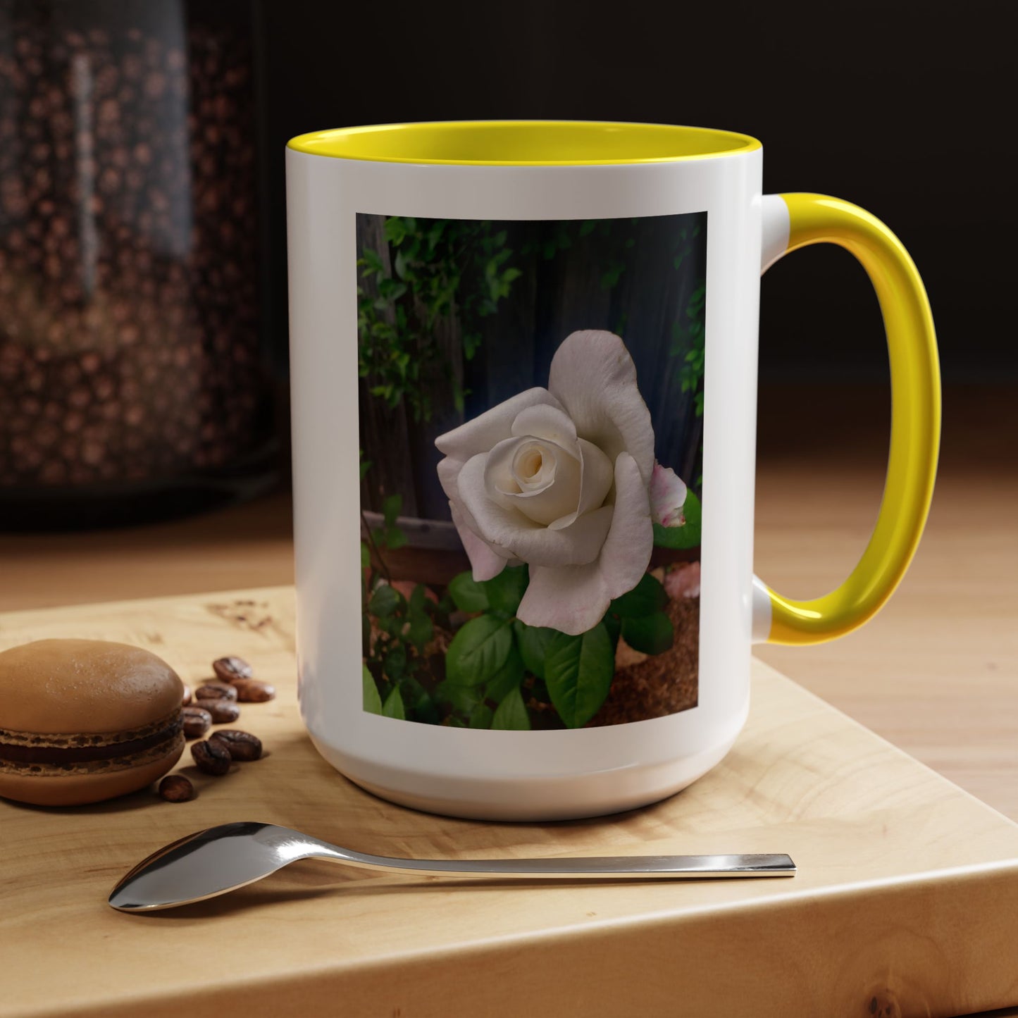 11oz/15oz Garden Themed White Sugar Moon Hybrid Tea Roses Coffee Mug