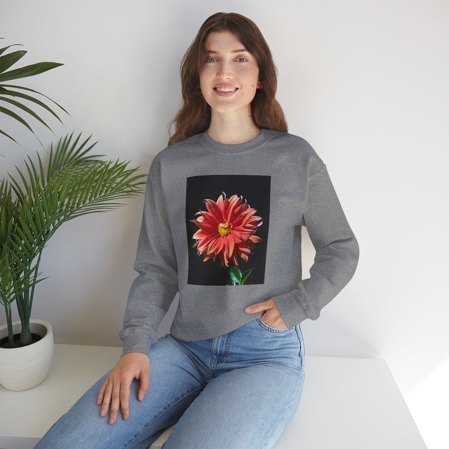 Unisex Heavy Blend™ Crewneck Dahlia Flower Sweatshirt