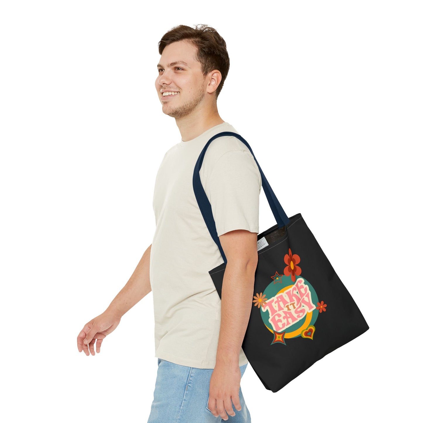 Unisex Retro Vibes Back To School Take It Easy Tote Bag Reusable Grocery Bag Everyday Carry Tote Bag For Errands Travel Shopping Bag