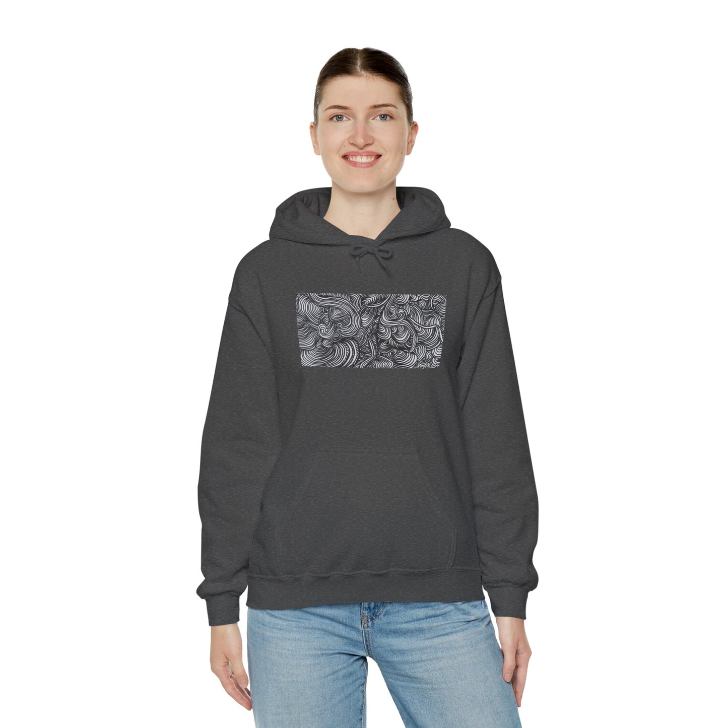 Unisex Heavy Blend™ Original Minimalist Line Art Midsize Print Hooded Sweatshirt - Liquid