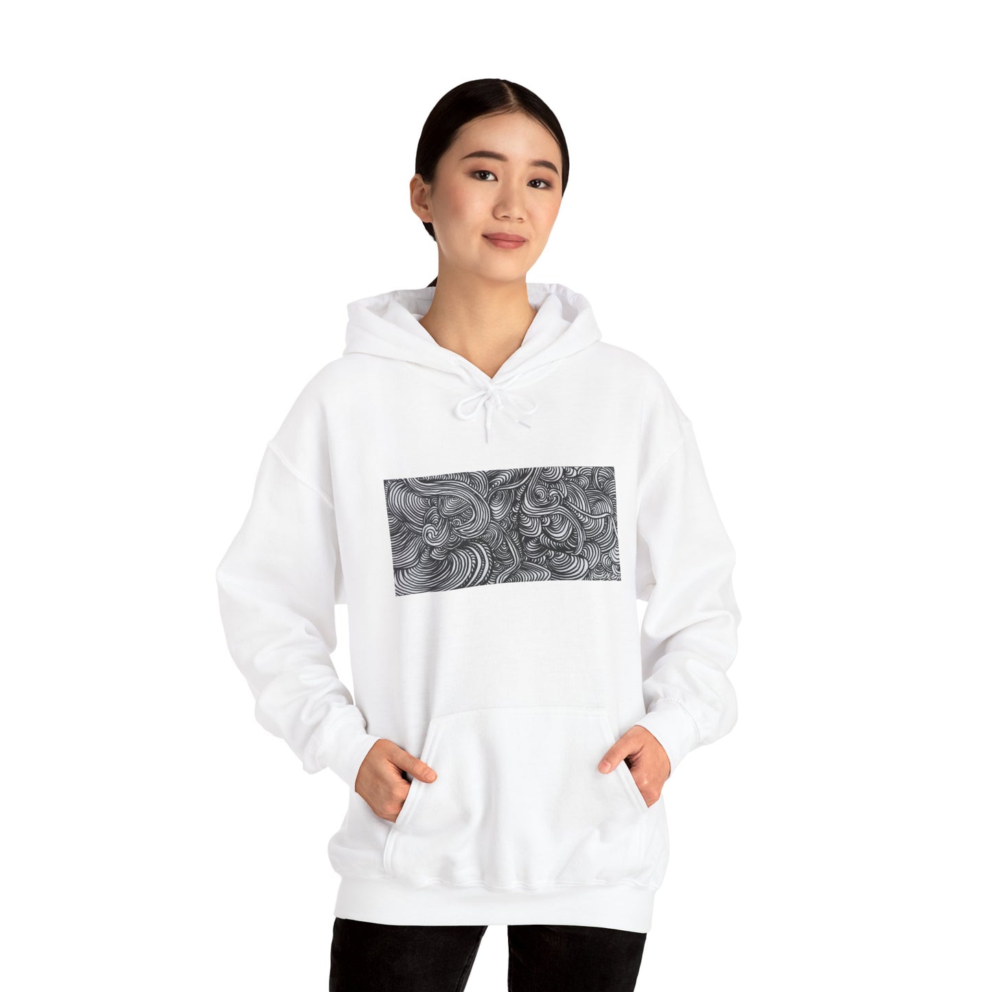 Unisex Heavy Blend™ Original Minimalist Line Art Midsize Print Hooded Sweatshirt - Liquid