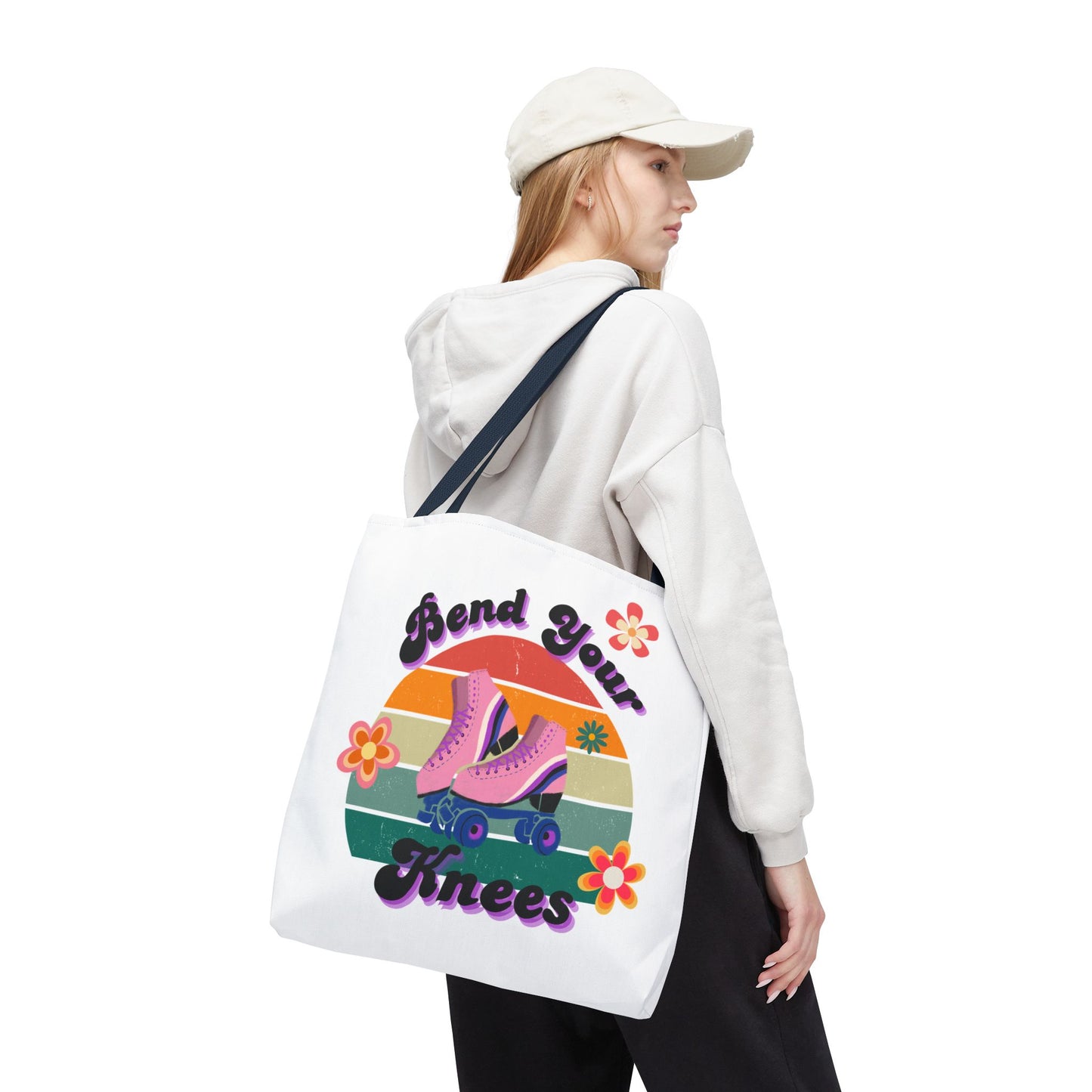 Unisex Retro Vibes Bend Your Knees Skate Day Tote Bag - White