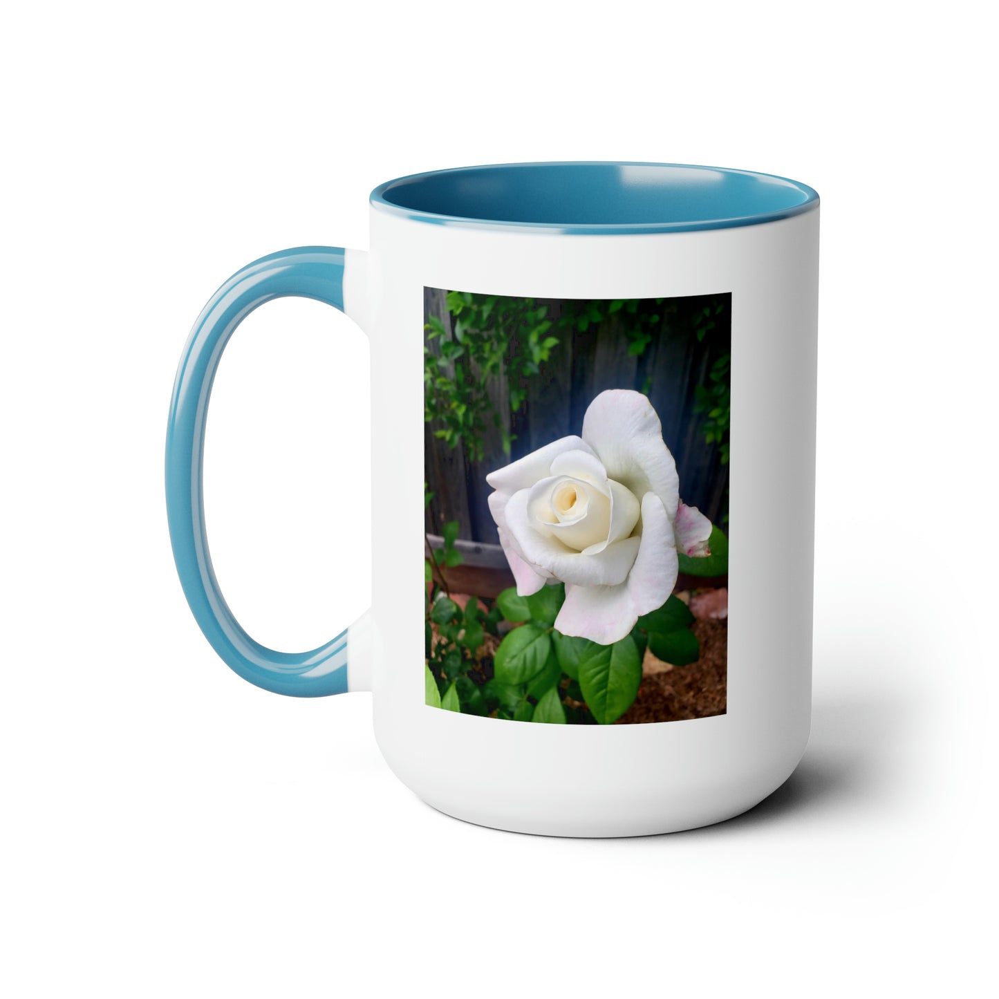 15oz Garden Themed White Sugar Moon Hybrid Tea Rose Coffee Mug