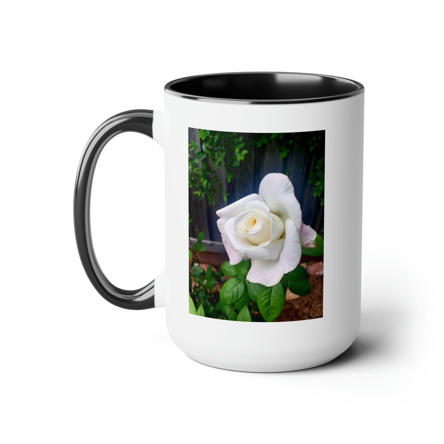 15oz Garden Themed White Sugar Moon Hybrid Tea Rose Coffee Mug