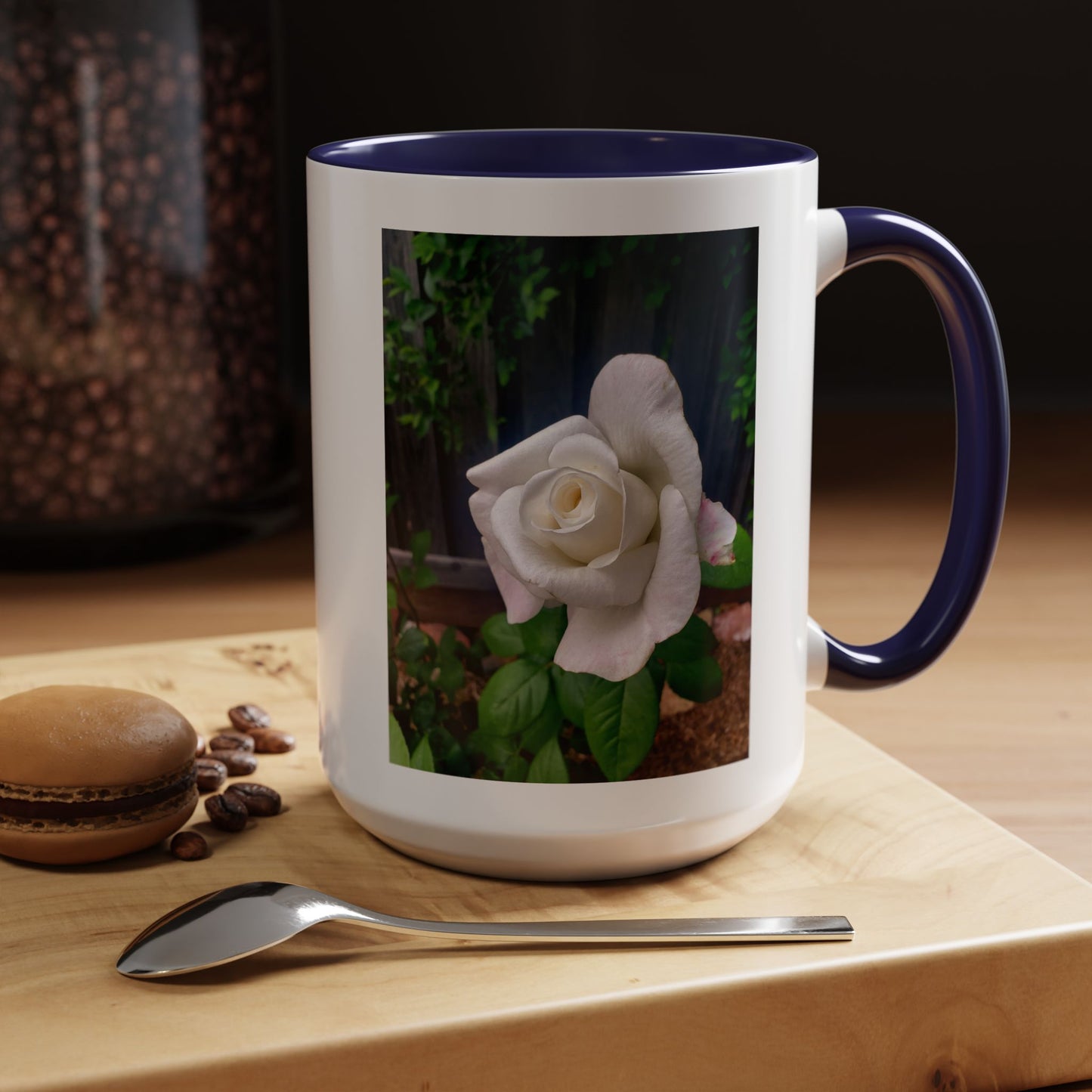 11oz/15oz Garden Themed White Sugar Moon Hybrid Tea Roses Coffee Mug