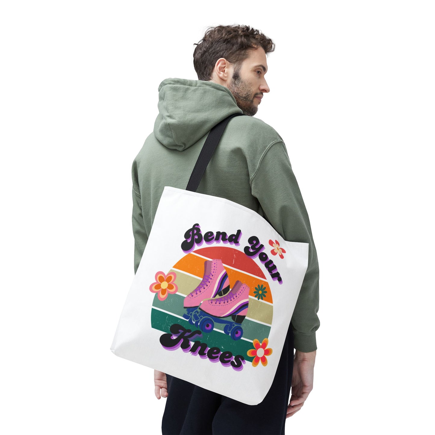 Unisex Retro Vibes Bend Your Knees Skate Day Tote Bag - White