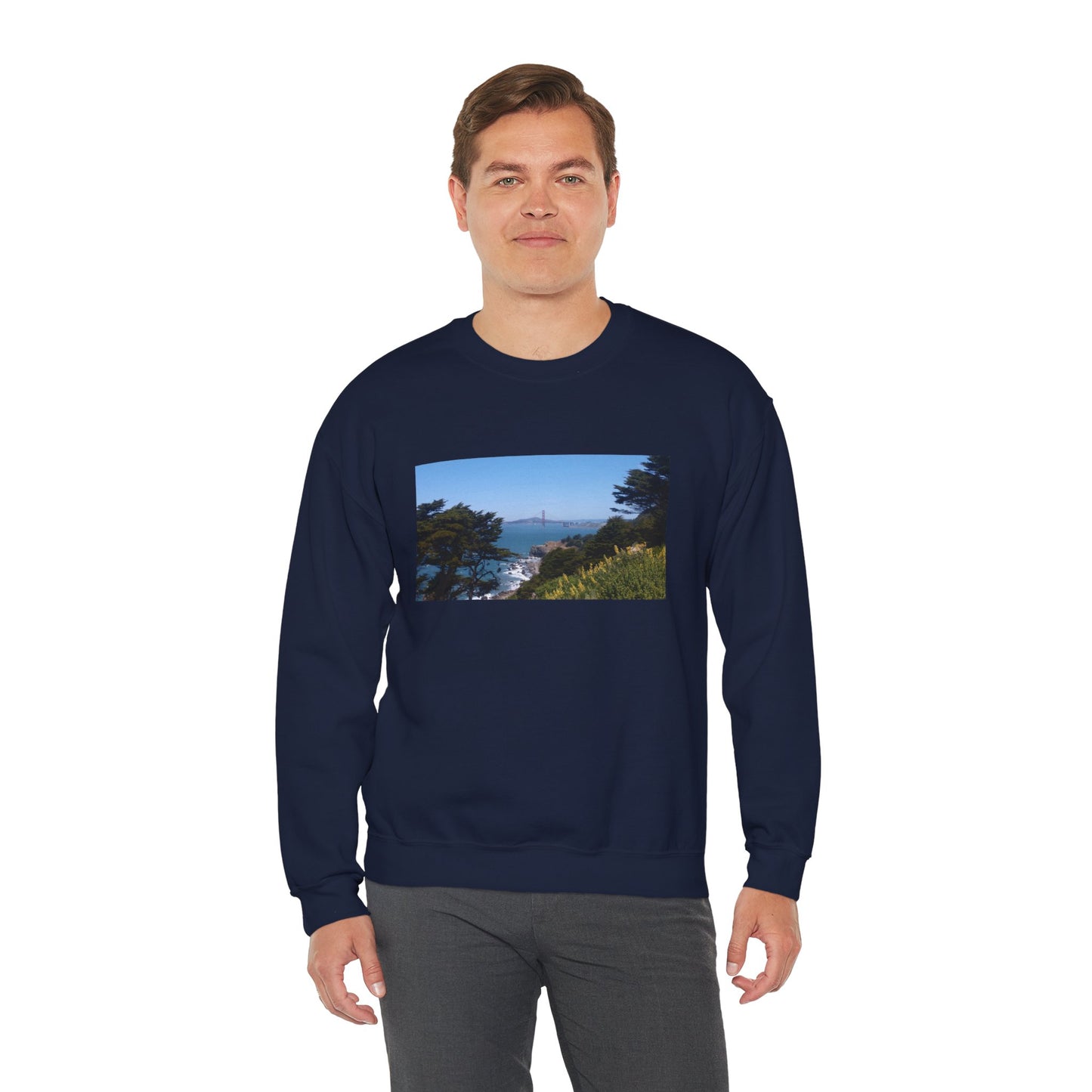 Unisex Travel Sweater, Scenic Lookout, El Camino Del Mar, San Francisco, California, Golden Gate Bridge, Vista, Ocean Views, Beautiful Blue