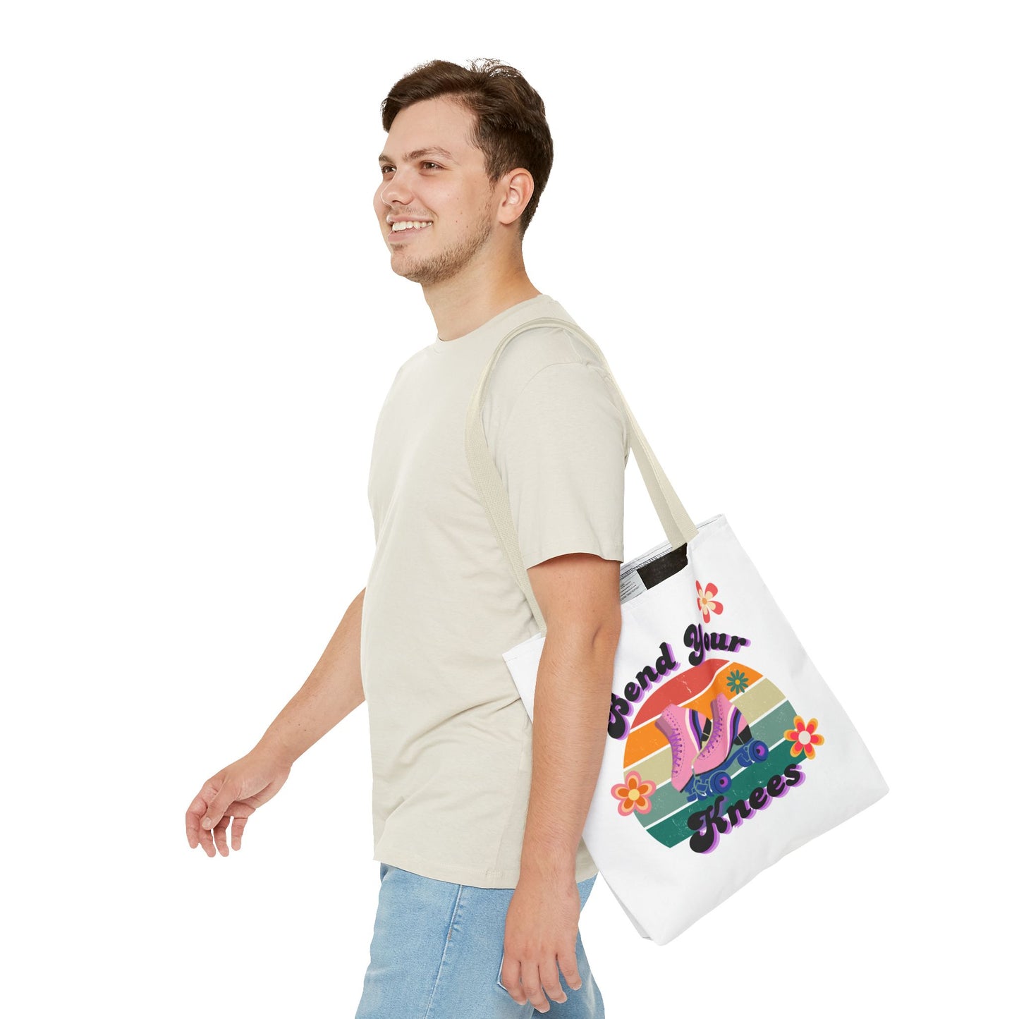 Unisex Retro Vibes Bend Your Knees Skate Day Tote Bag - White