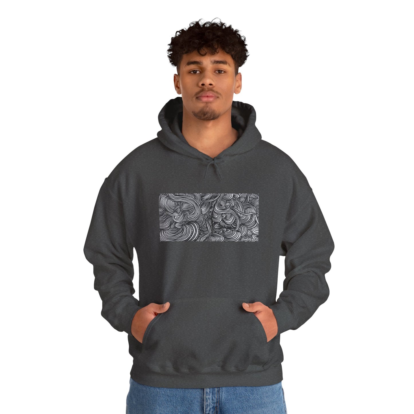 Unisex Heavy Blend™ Original Minimalist Line Art Midsize Print Hooded Sweatshirt - Liquid