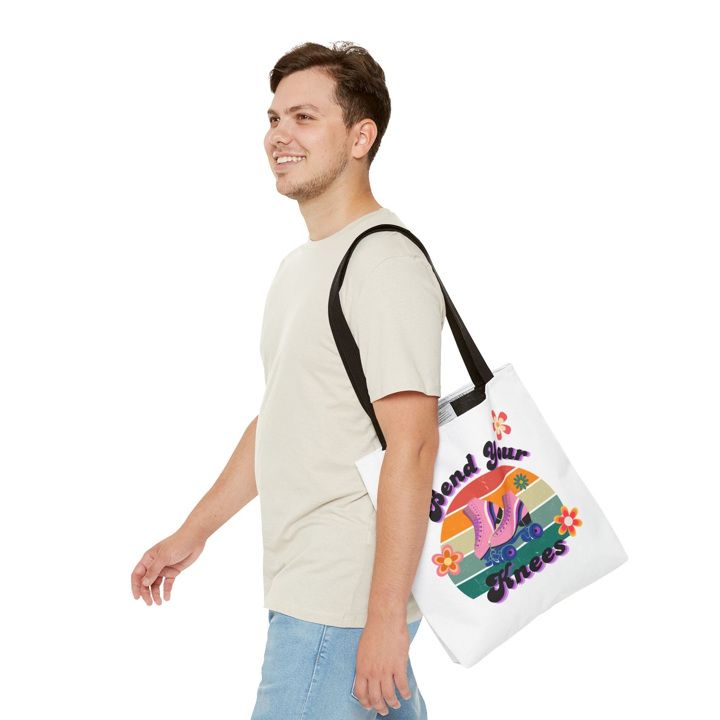 Unisex Retro Vibes Bend Your Knees Skate Day Tote Bag - White