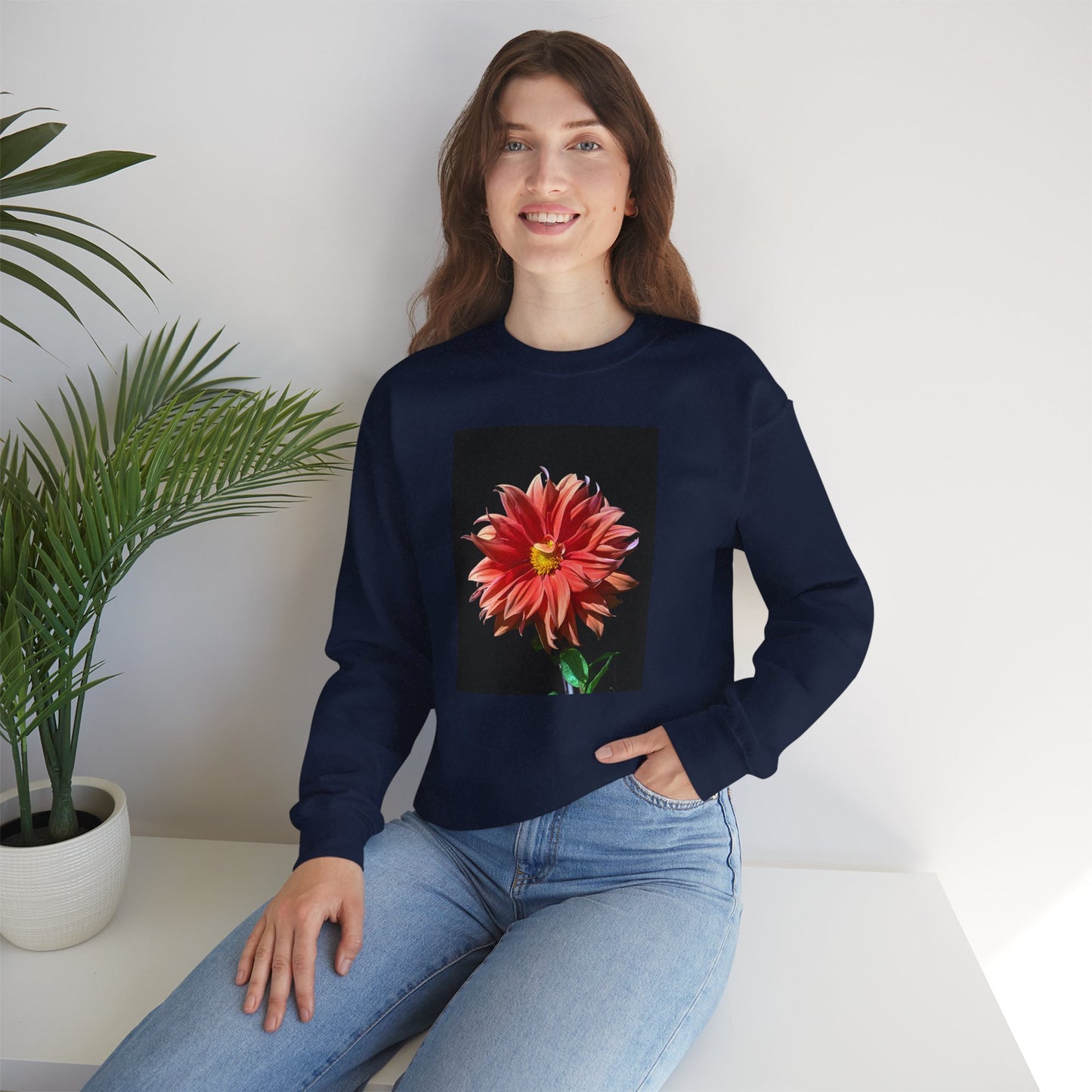 Unisex Heavy Blend™ Crewneck Dahlia Flower Sweatshirt