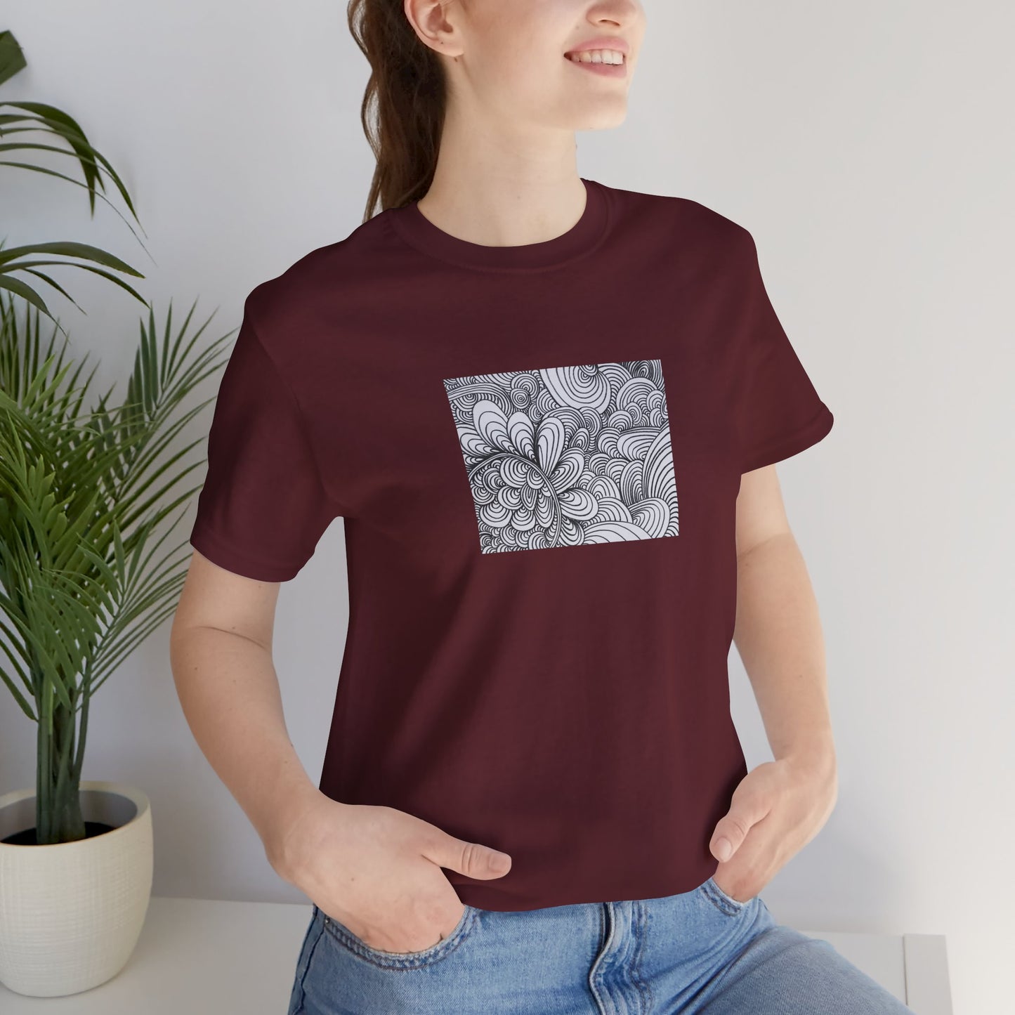 Unisex Original Healing Mesmerizing Line Art T-Shirt - Apricots Noir
