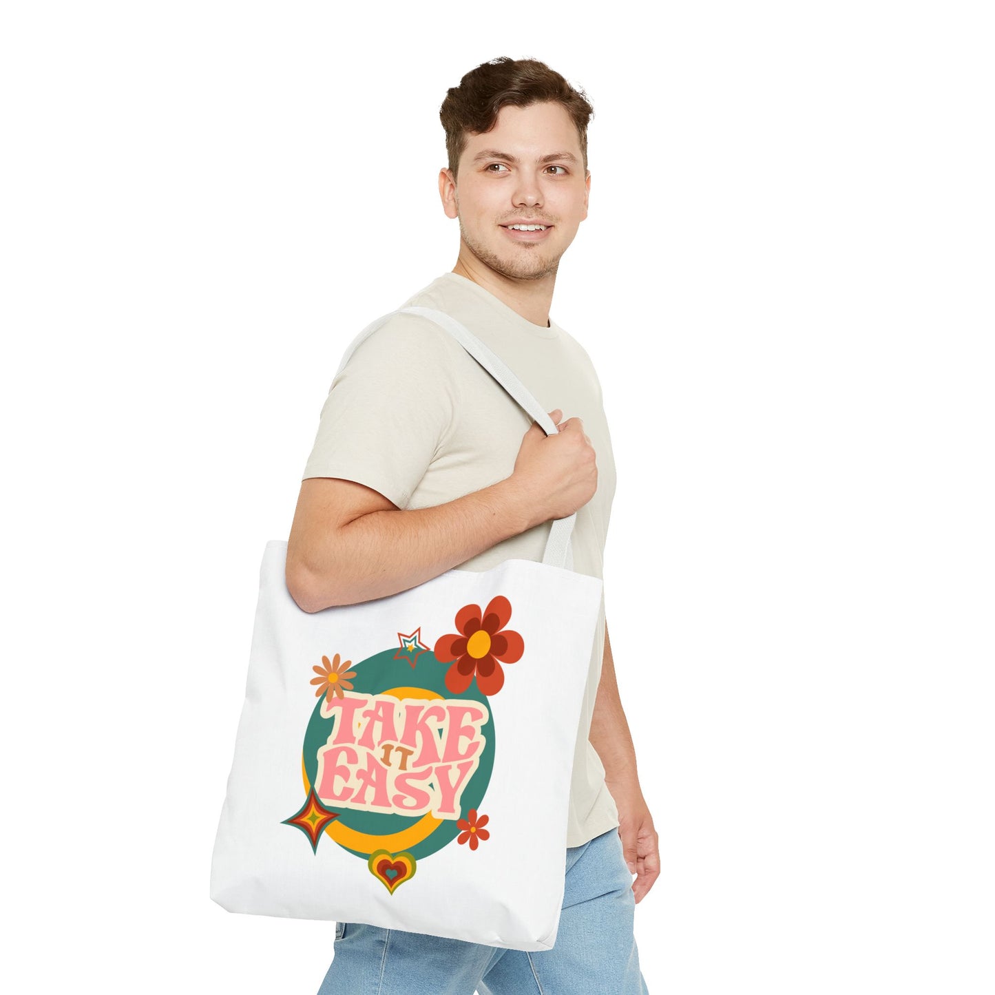 Unisex Retro Vibes Take It Easy Reusable Grocery Tote Bag