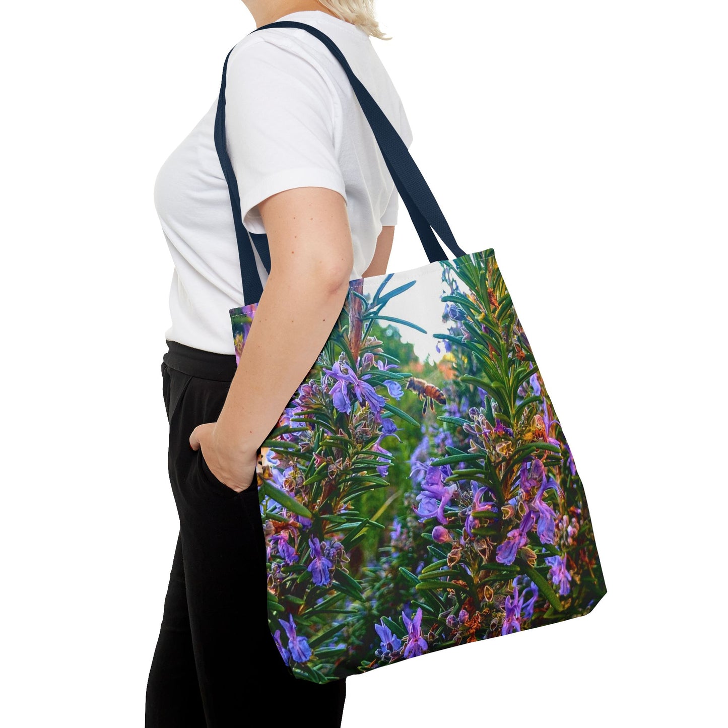 Garden Themed Bee and Rosemary Tote Bag