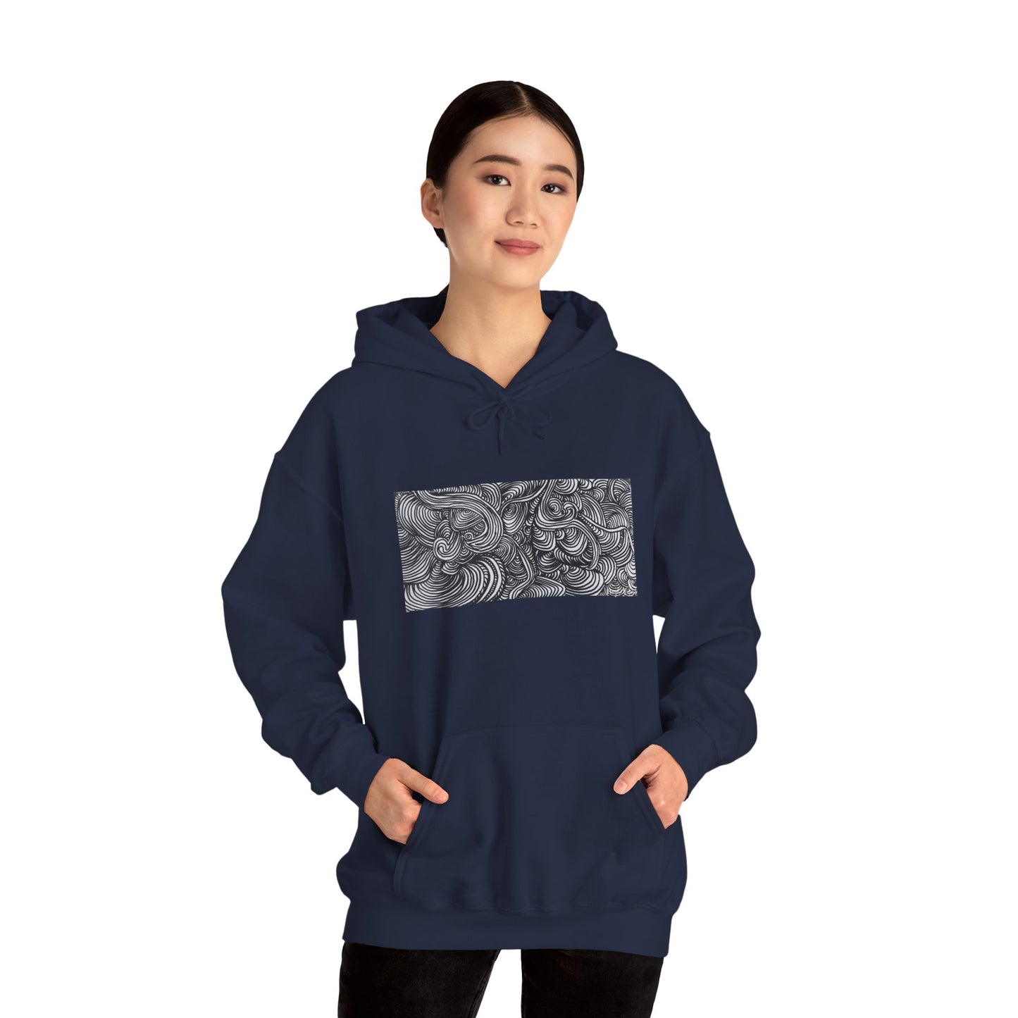 Unisex Heavy Blend™ Original Minimalist Line Art Midsize Print Hooded Sweatshirt - Liquid