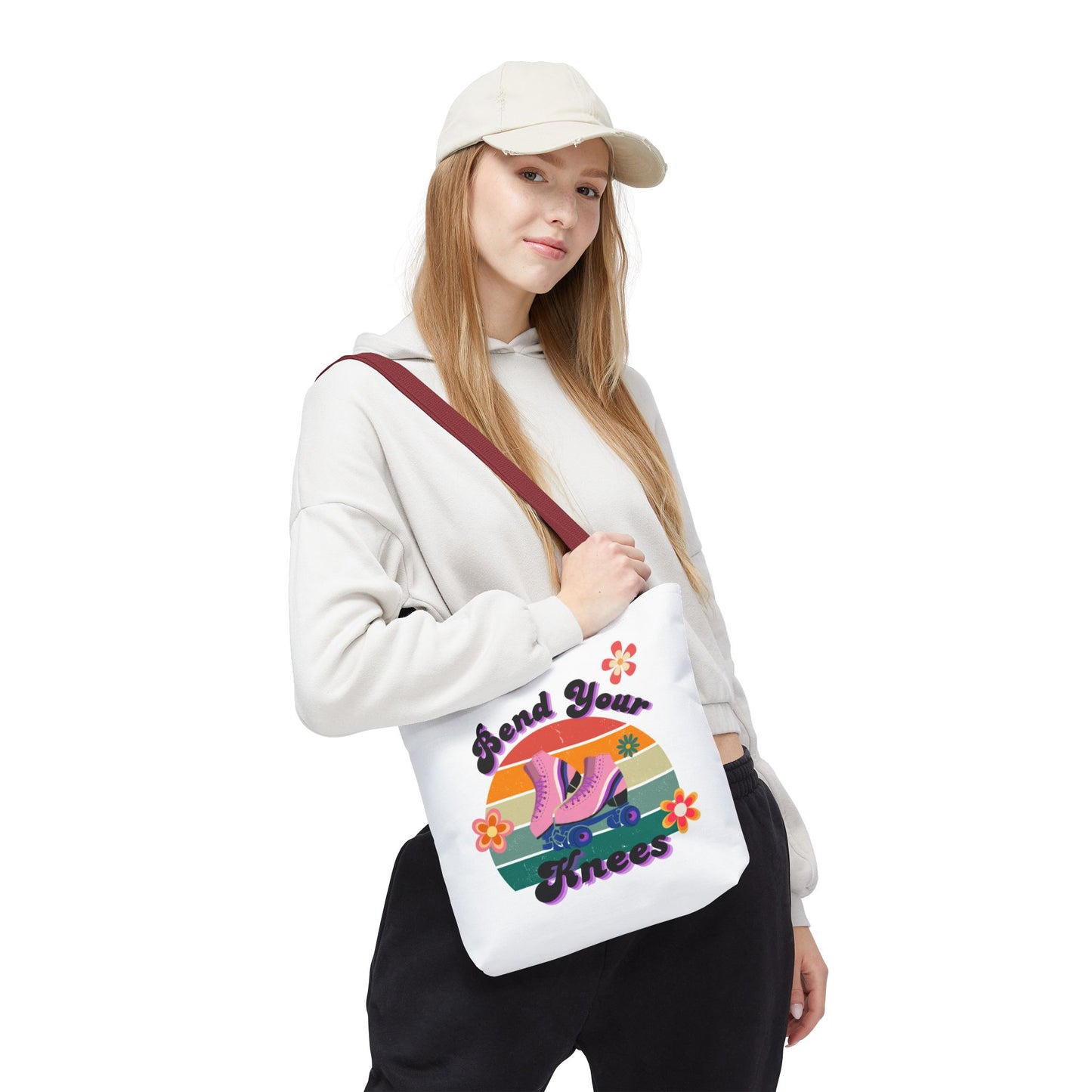 Unisex Retro Vibes Bend Your Knees Skate Day Tote Bag - White