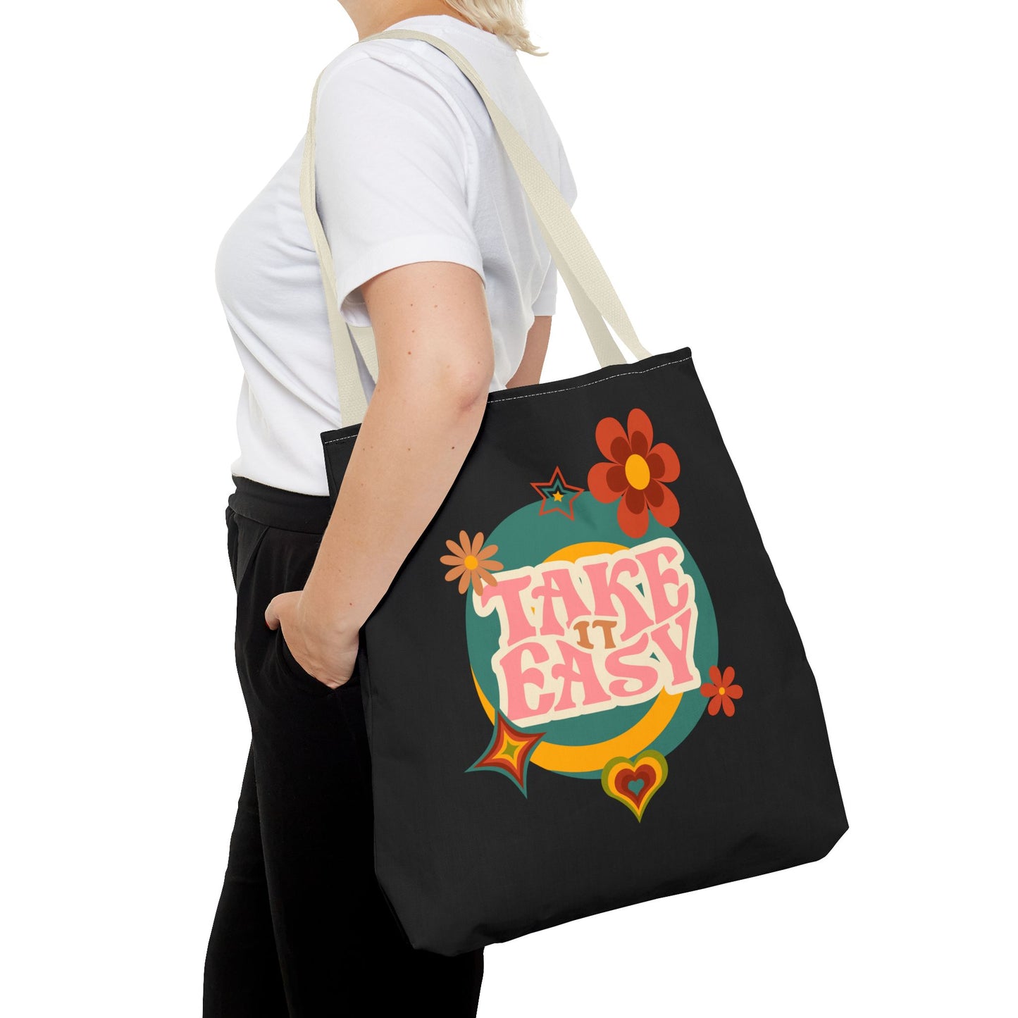 Unisex Retro Vibes Back To School Take It Easy Tote Bag Reusable Grocery Bag Everyday Carry Tote Bag For Errands Travel Shopping Bag