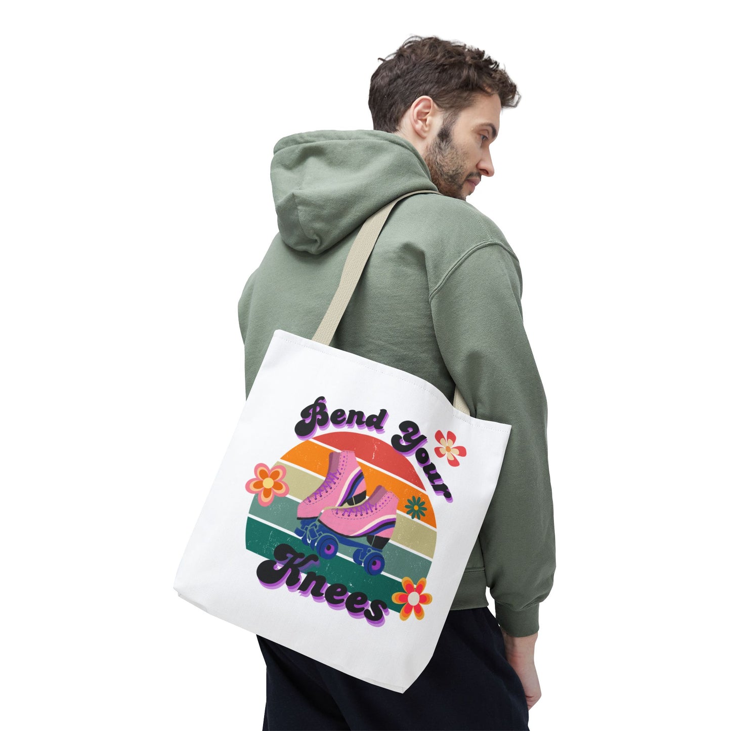 Unisex Retro Vibes Bend Your Knees Skate Day Tote Bag - White