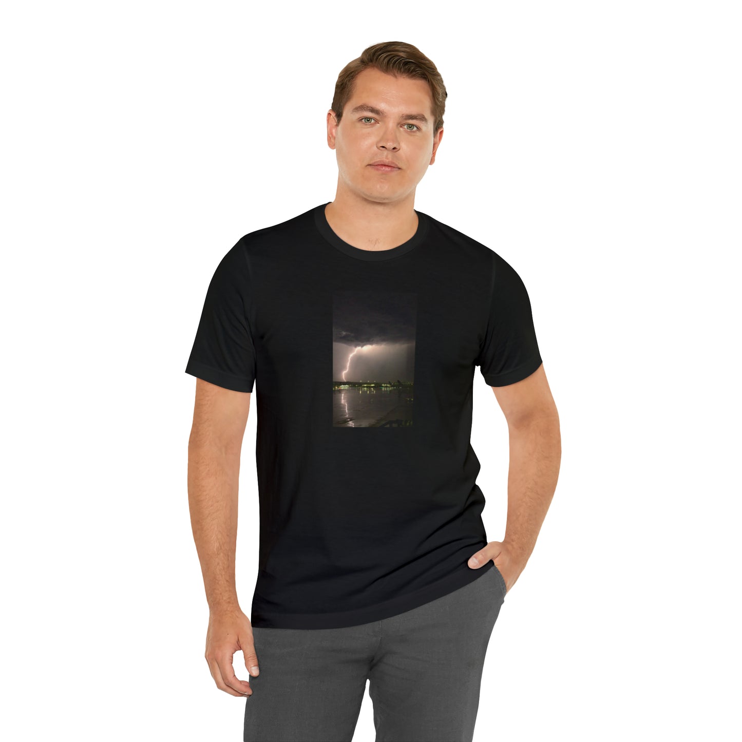 Unisex Lightning Bolt T-Shirt Rough Photo Print Caught Outisde