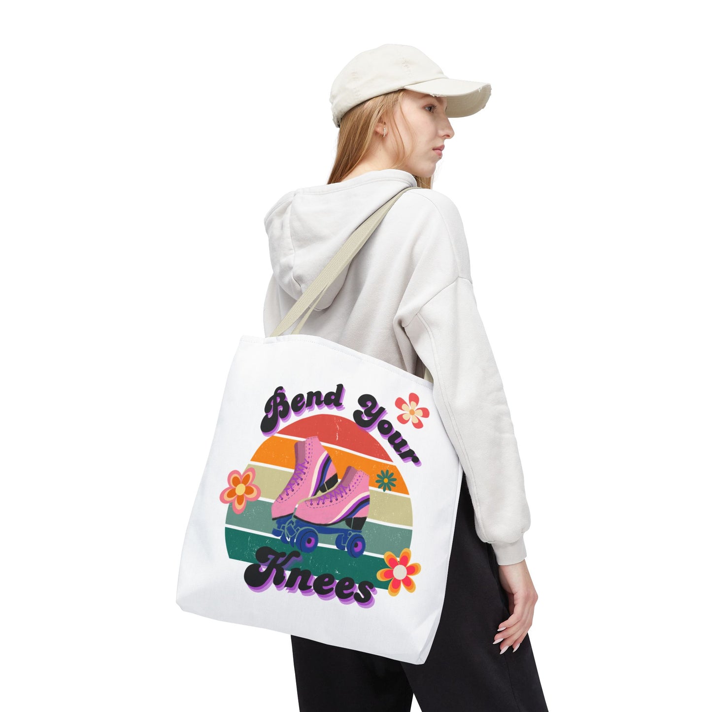 Unisex Retro Vibes Bend Your Knees Skate Day Tote Bag - White