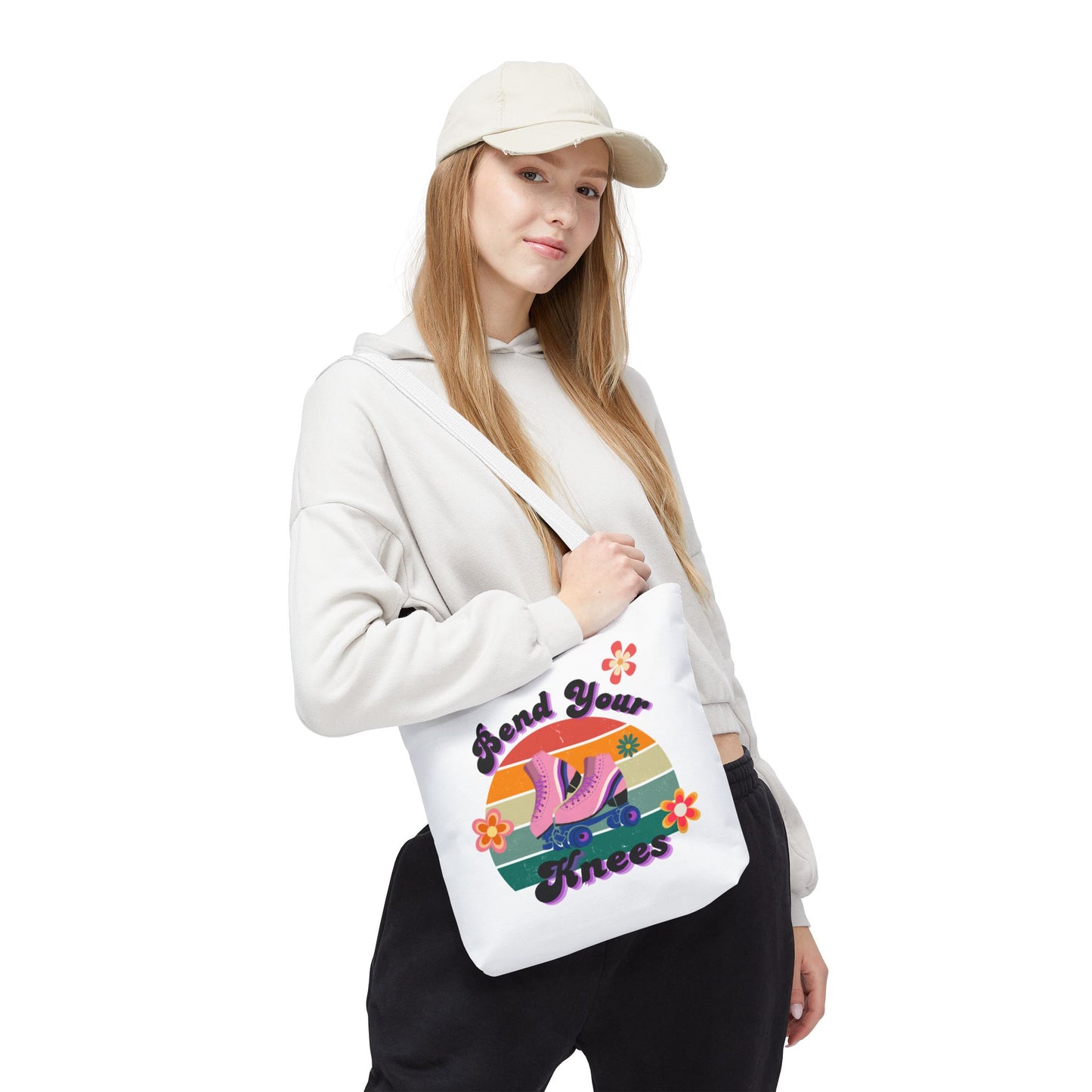 Unisex Retro Vibes Bend Your Knees Skate Day Tote Bag - White