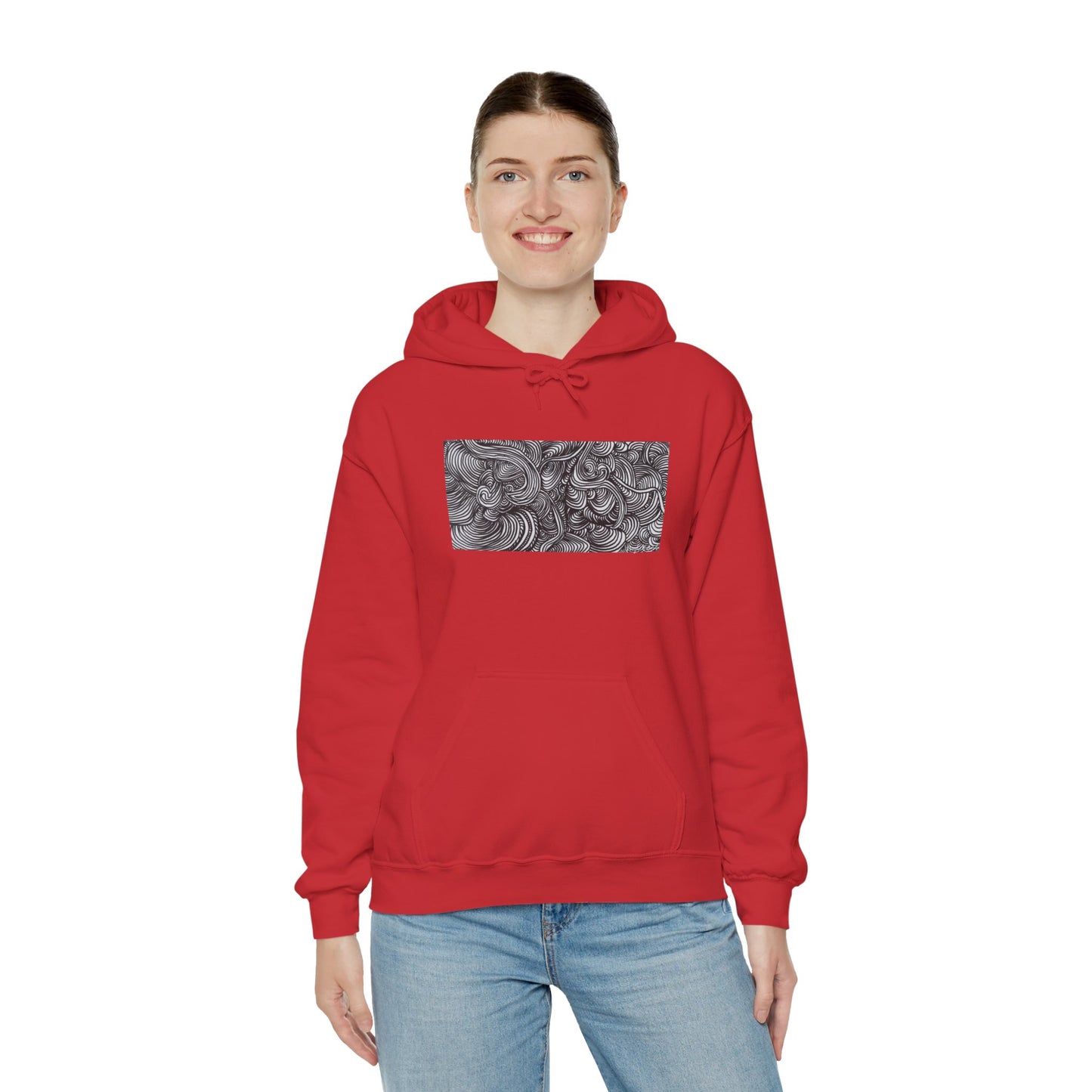 Unisex Heavy Blend™ Original Minimalist Line Art Midsize Print Hooded Sweatshirt - Liquid