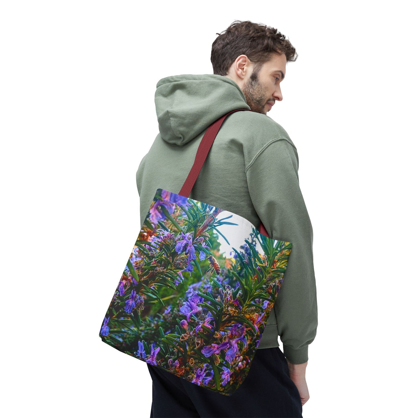 Garden Themed Bee and Rosemary Tote Bag
