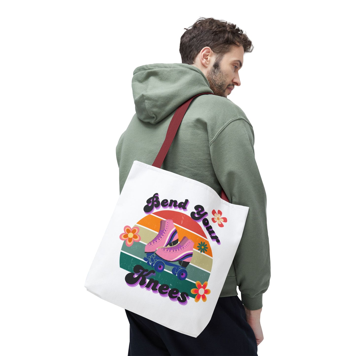Unisex Retro Vibes Bend Your Knees Skate Day Tote Bag - White