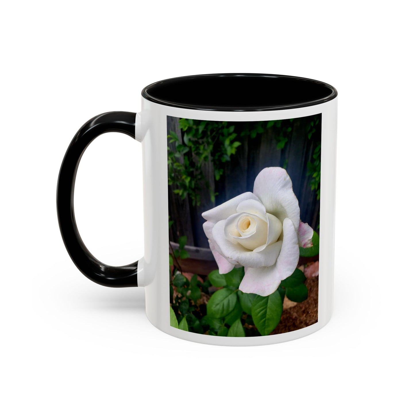 11oz. Garden Themed White Sugar Moon Hybrid Tea Roses Coffee Mug