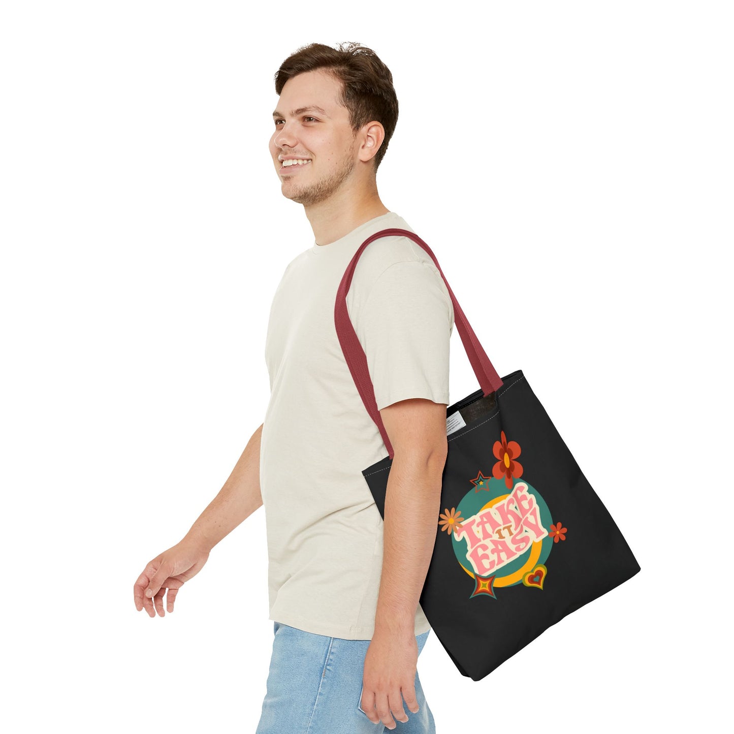 Unisex Retro Vibes Back To School Take It Easy Tote Bag Reusable Grocery Bag Everyday Carry Tote Bag For Errands Travel Shopping Bag