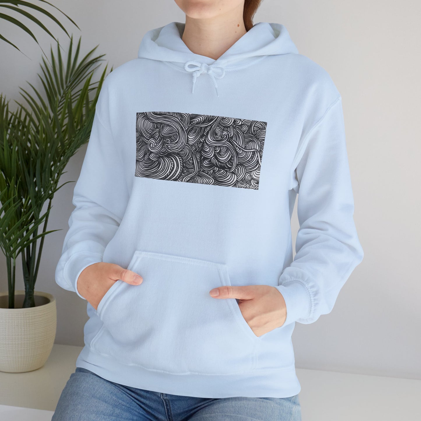 Unisex Heavy Blend™ Original Minimalist Line Art Midsize Print Hooded Sweatshirt - Liquid