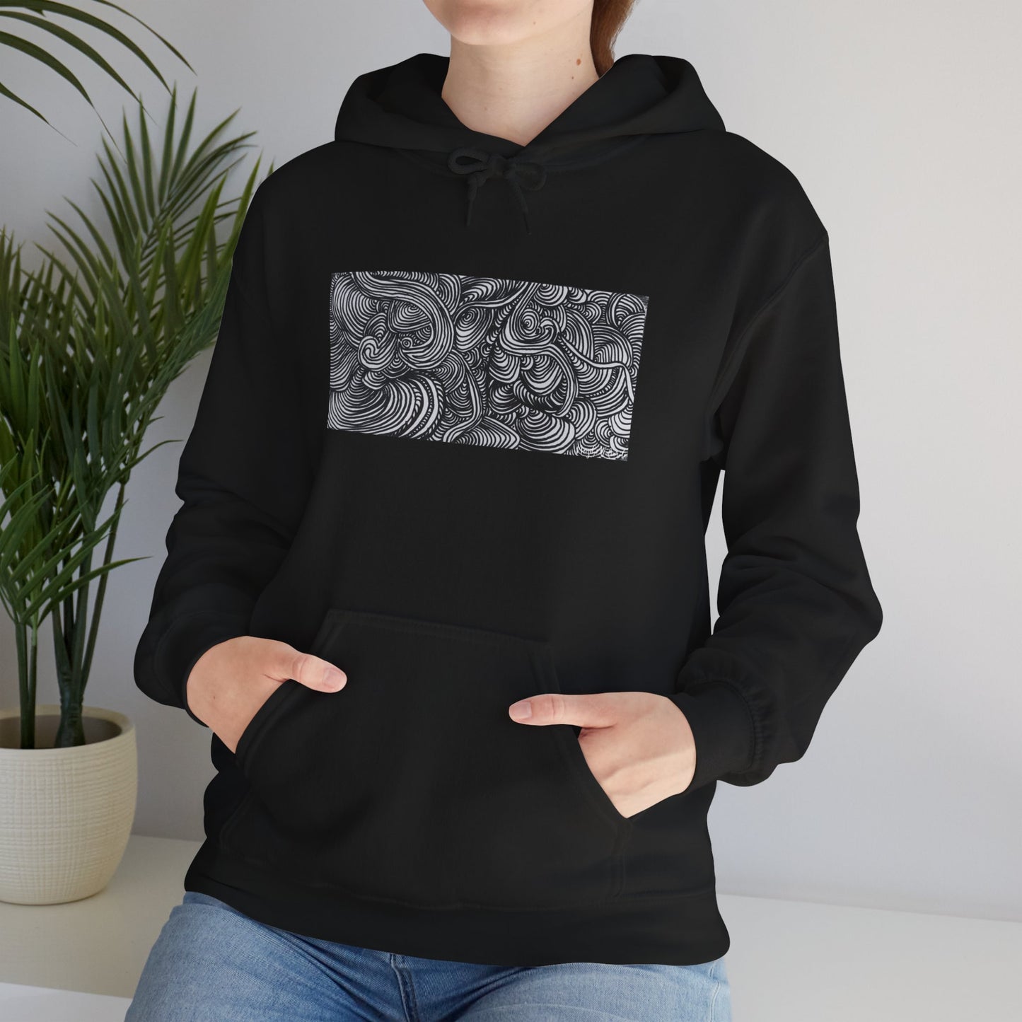 Unisex Heavy Blend™ Original Minimalist Line Art Midsize Print Hooded Sweatshirt - Liquid