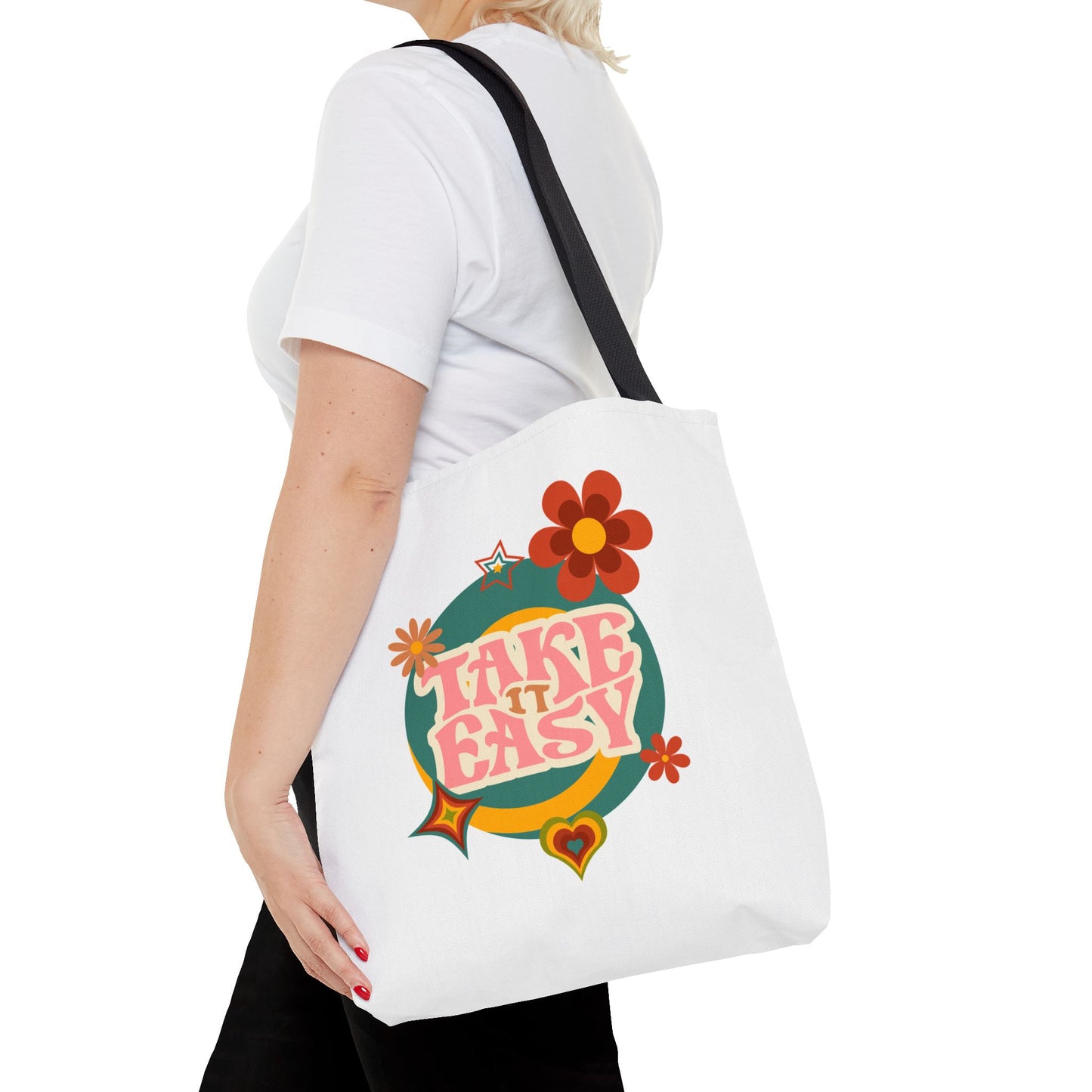 Unisex Retro Vibes Take It Easy Reusable Grocery Tote Bag